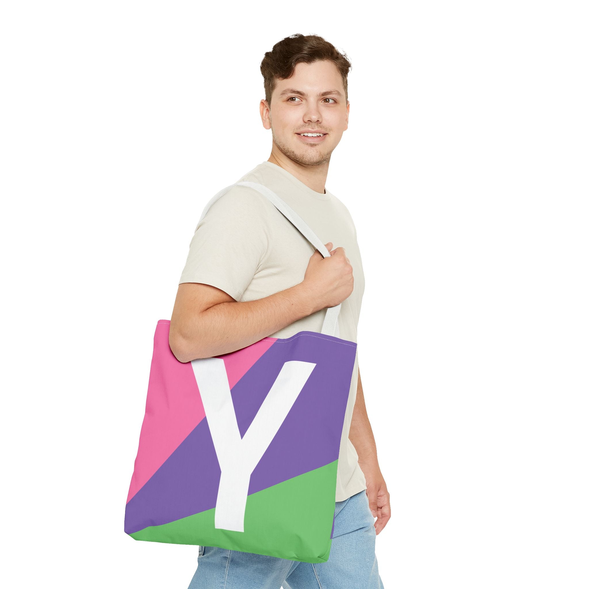 Monogram 'Y' Colorblock Tote Bag — Personalized Initial Y Shoulder Tote
