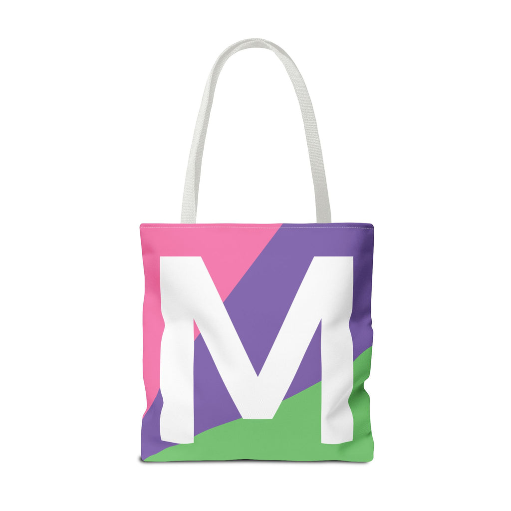 Monogram 'M' Colorblock Tote Bag — Personalized Initial M Shoulder Tote