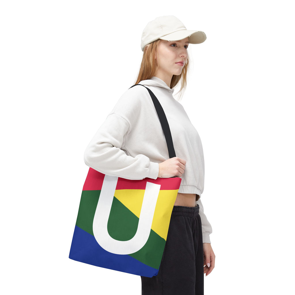 Monogram 'U' Colorblock Tote Bag — Personalized Initial U Shoulder Tote