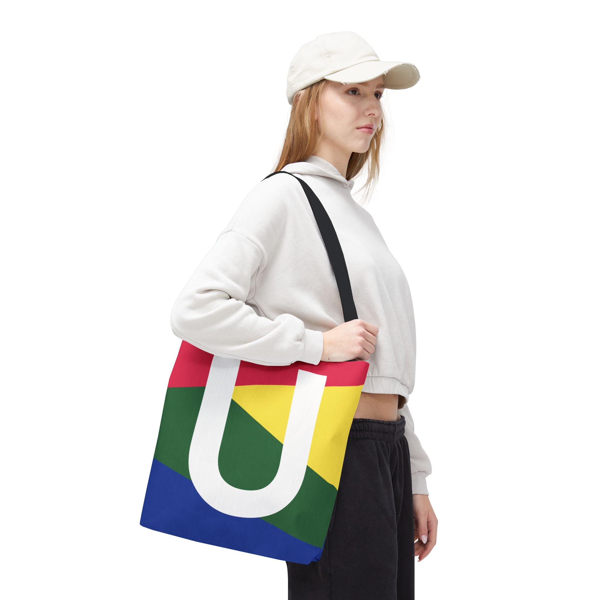 Monogram 'U' Colorblock Tote Bag — Personalized Initial U Shoulder Tote