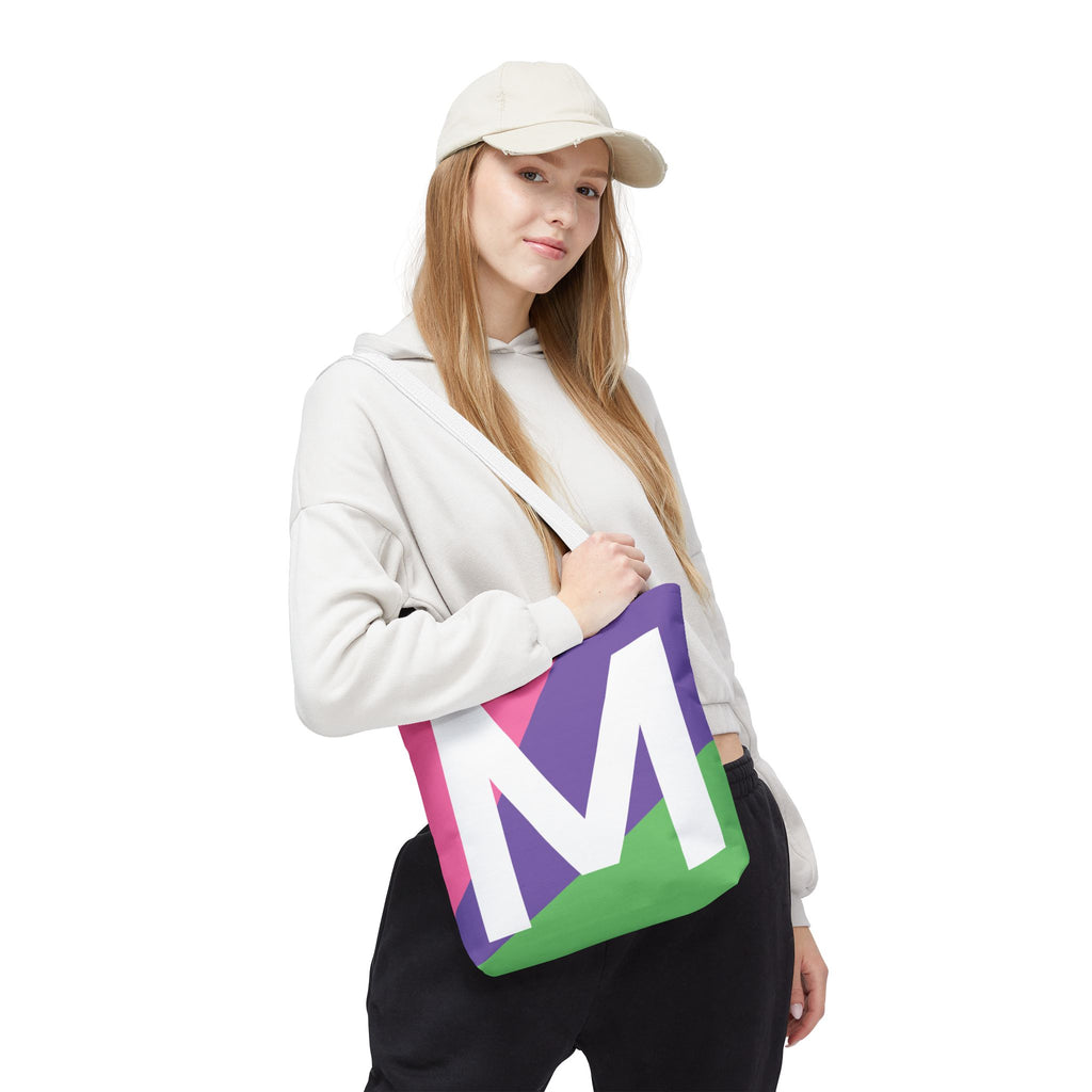 Monogram 'M' Colorblock Tote Bag — Personalized Initial M Shoulder Tote