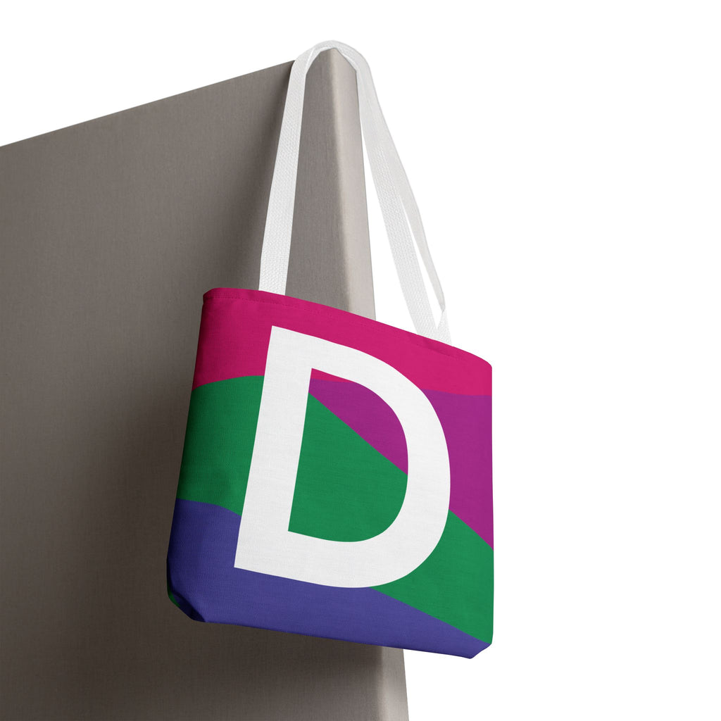 Monogram 'D' Colorblock Tote Bag — Personalized Initial D Shoulder Tote