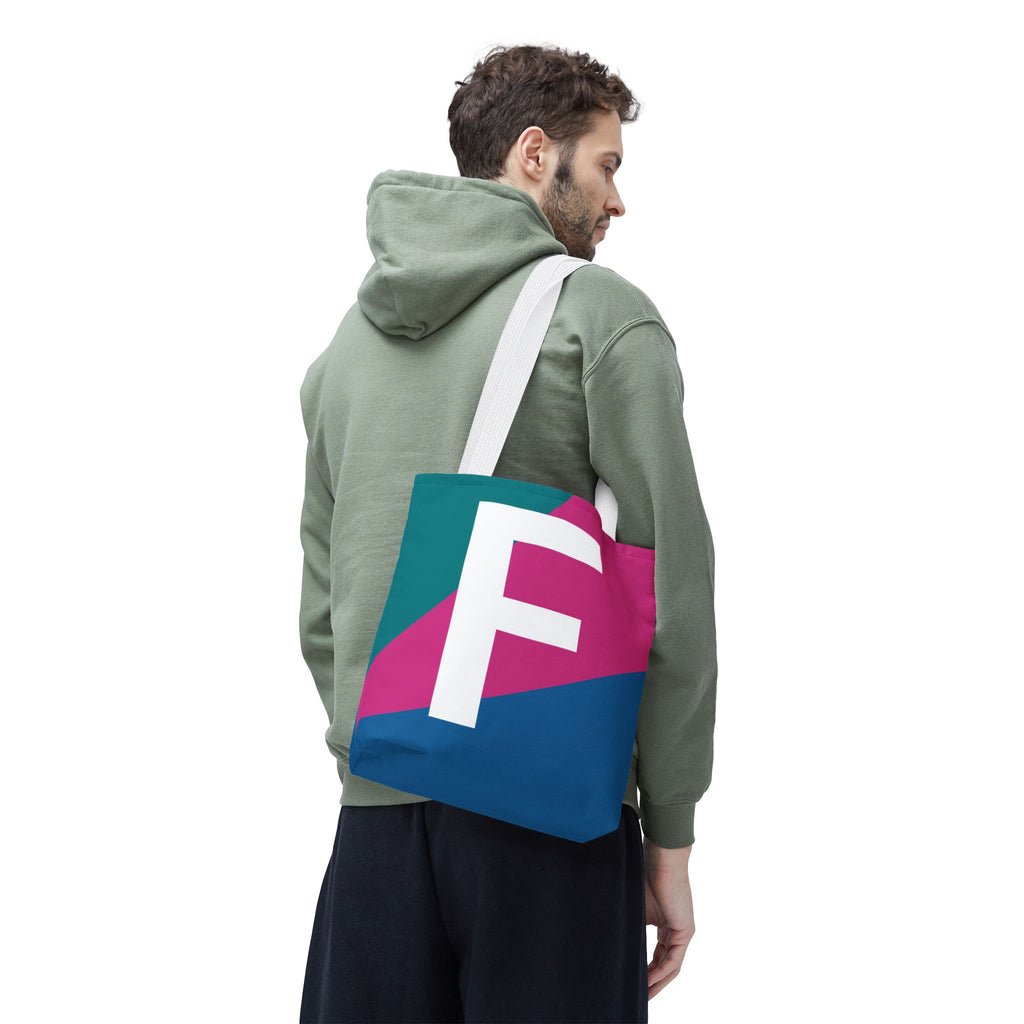 Monogram 'F' Colorblock Tote Bag — Personalized Initial F Shoulder Tote