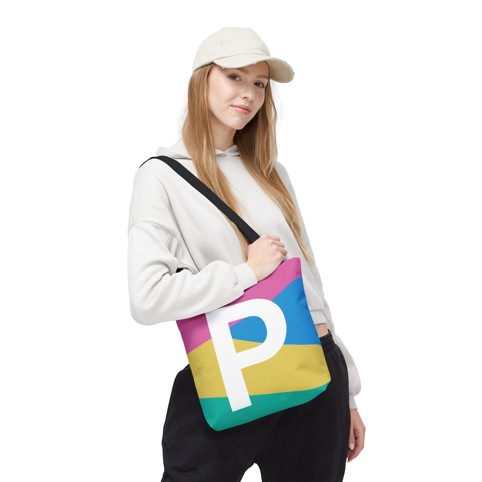 Monogram 'P' Colorblock Tote Bag — Personalized Initial P Shoulder Tote