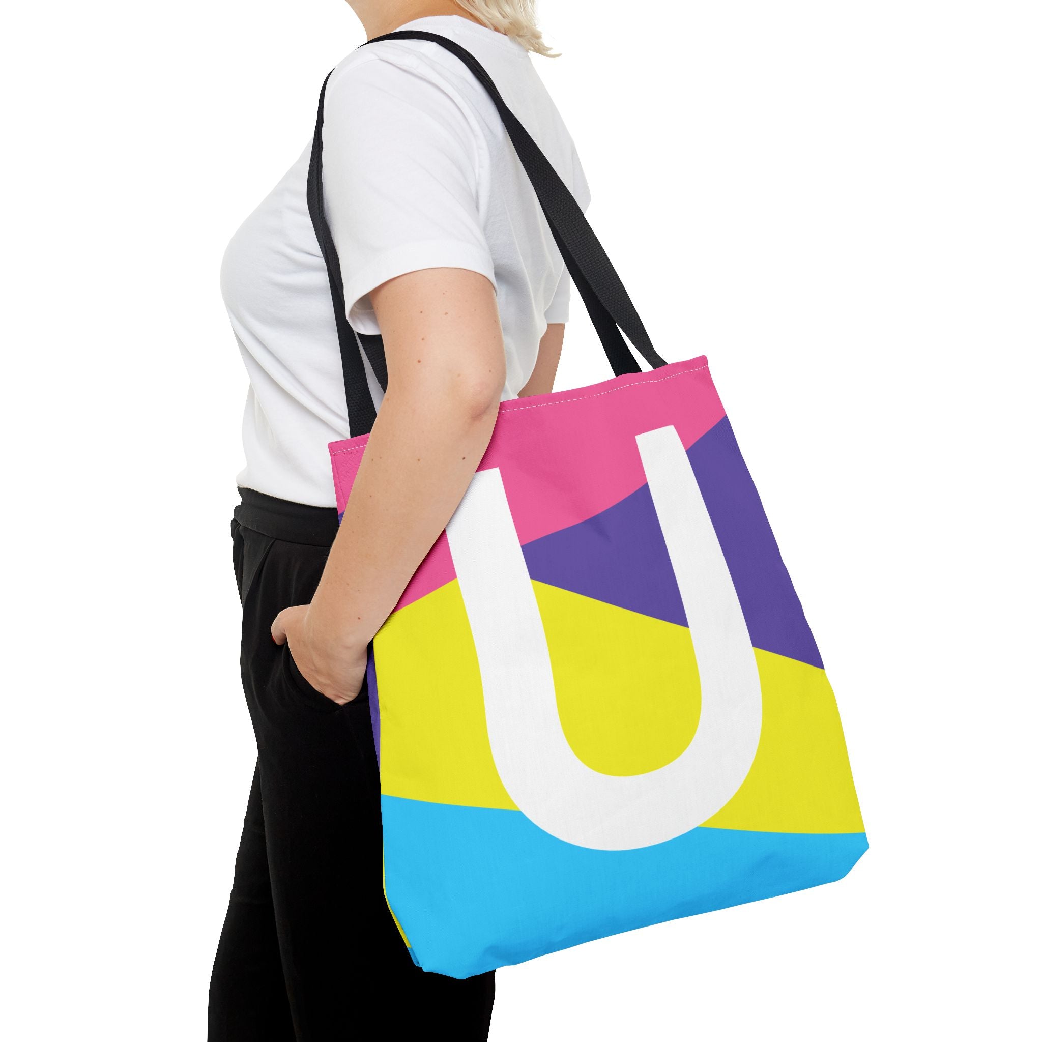 Monogram 'U' Colorblock Tote Bag — Personalized Initial U Shoulder Tote