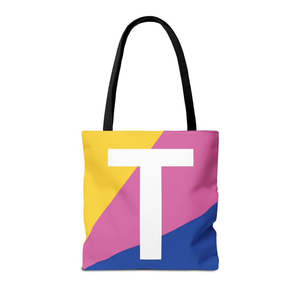 Monogram 'T' Colorblock Tote Bag — Personalized Initial T Shoulder Tote