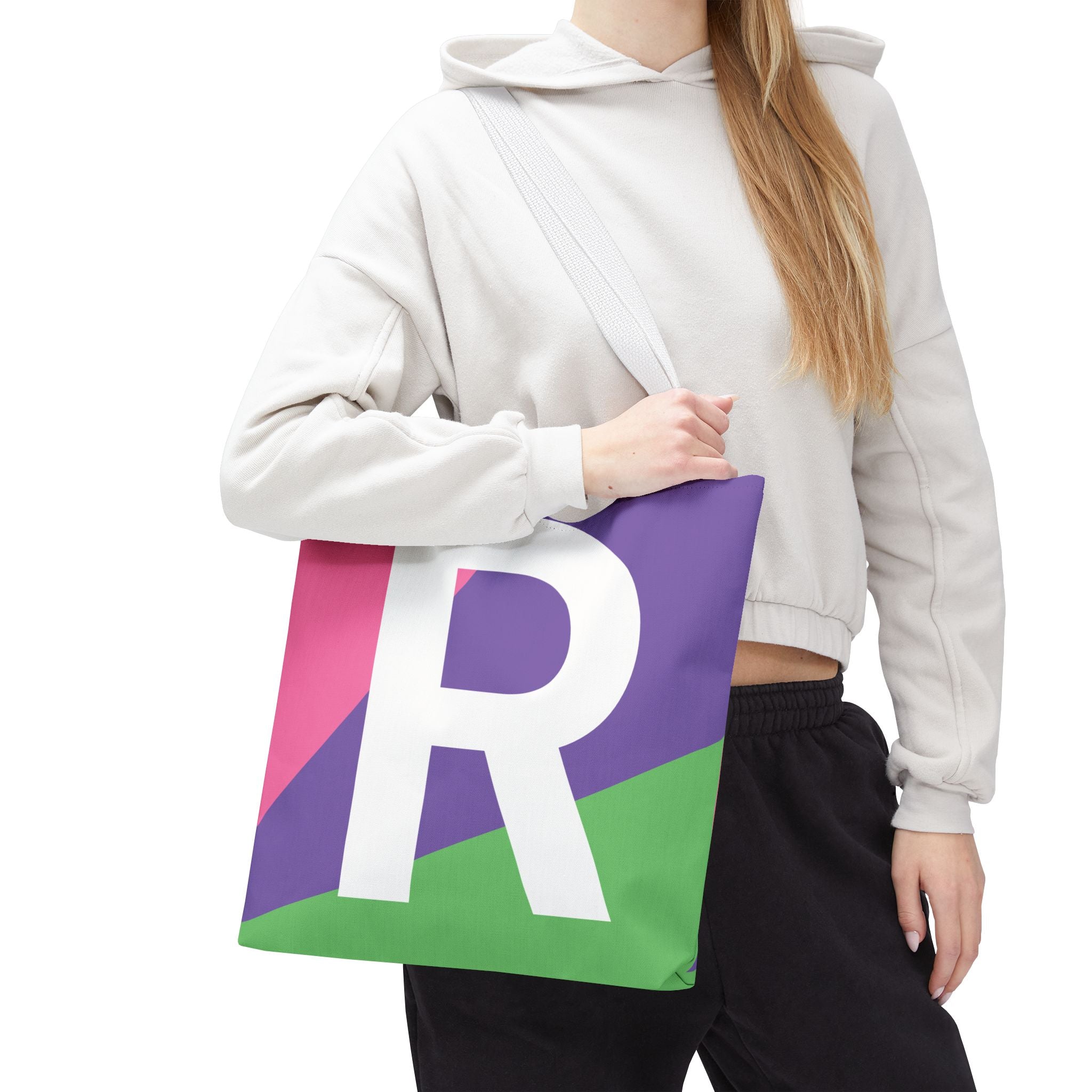 Monogram 'R' Colorblock Tote Bag — Personalized Initial R Shoulder Tote