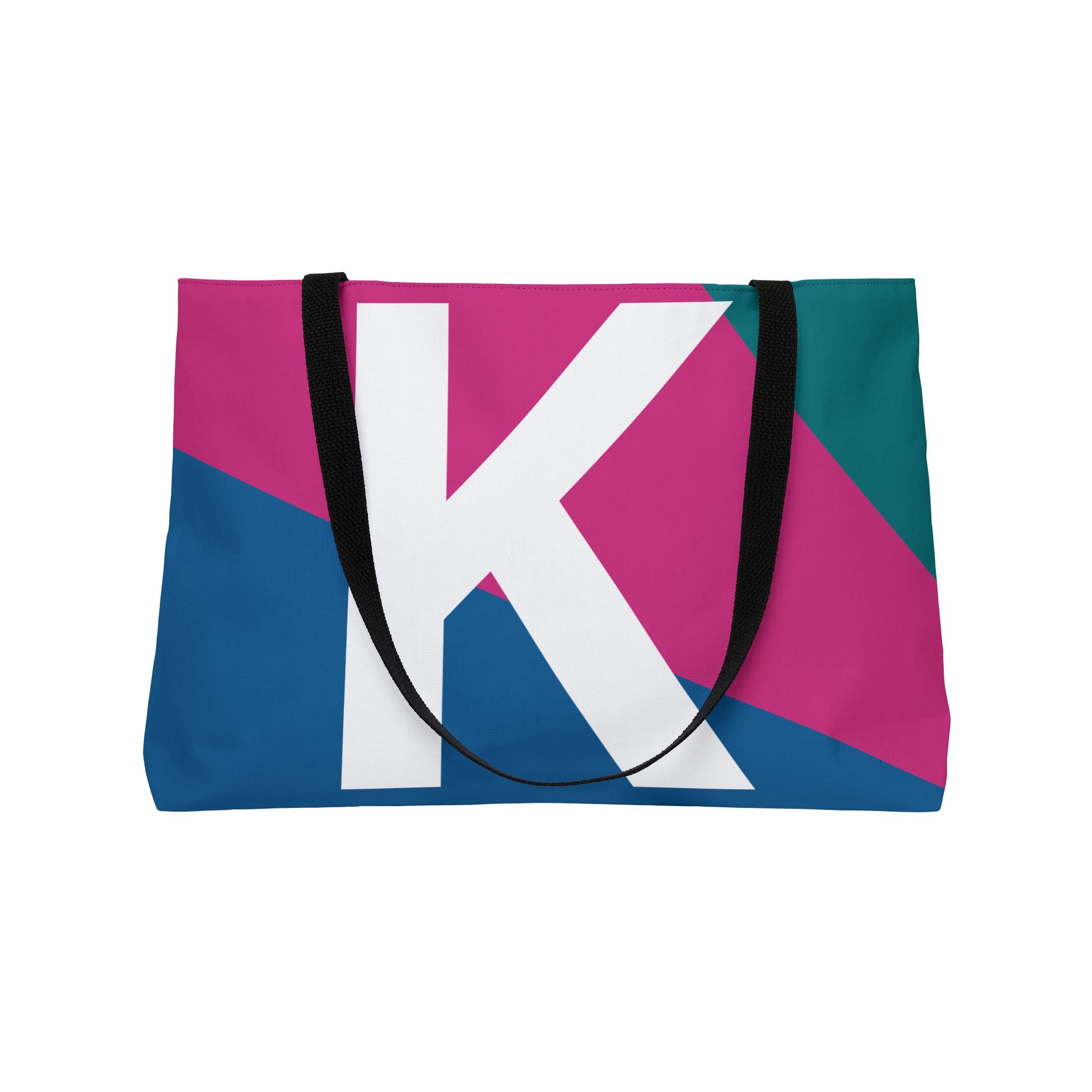 Personalized 'K' Colorblock Tote Bag — Monogram Weekender Tote