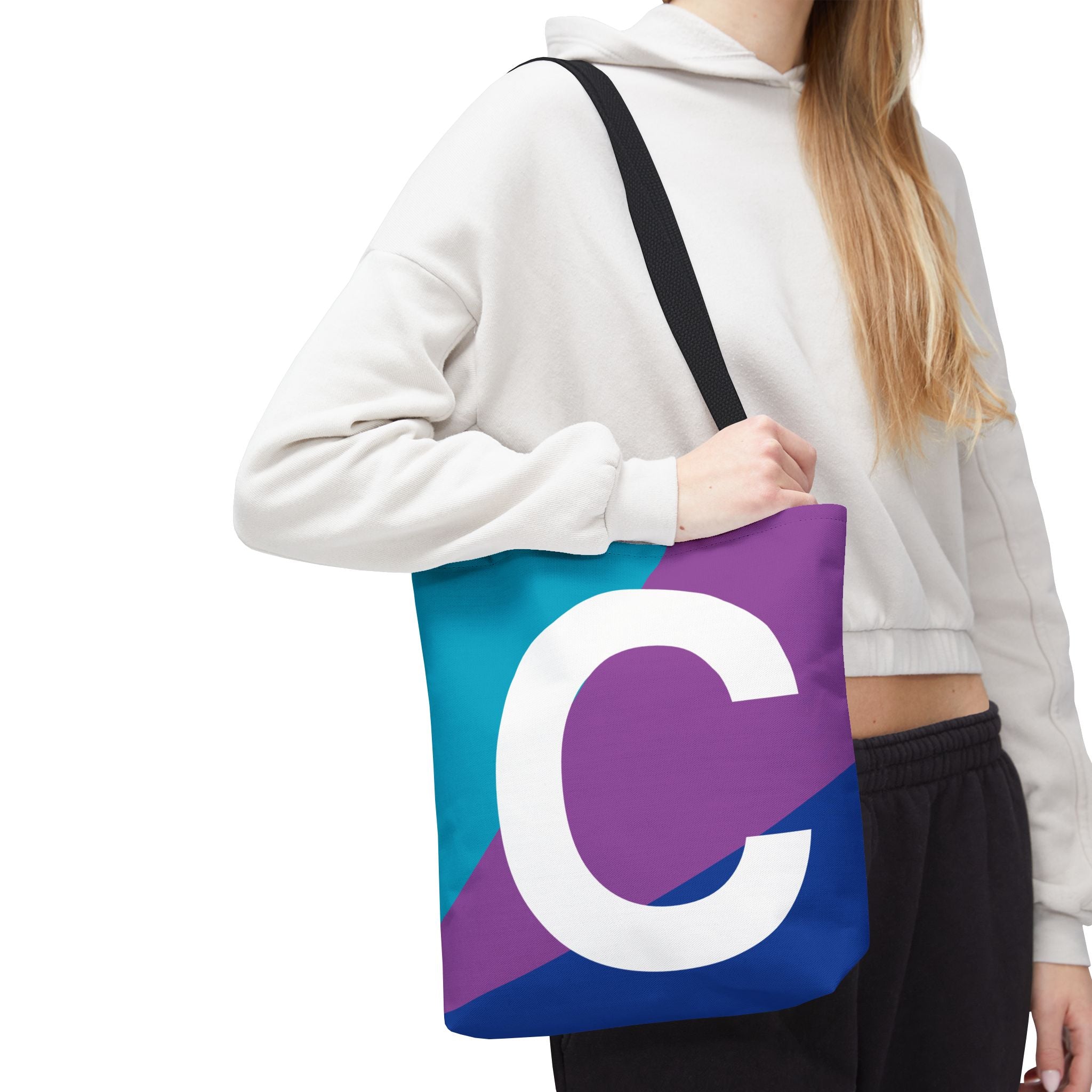 Monogram 'C' Colorblock Tote Bag — Personalized Initial C Shoulder Tote