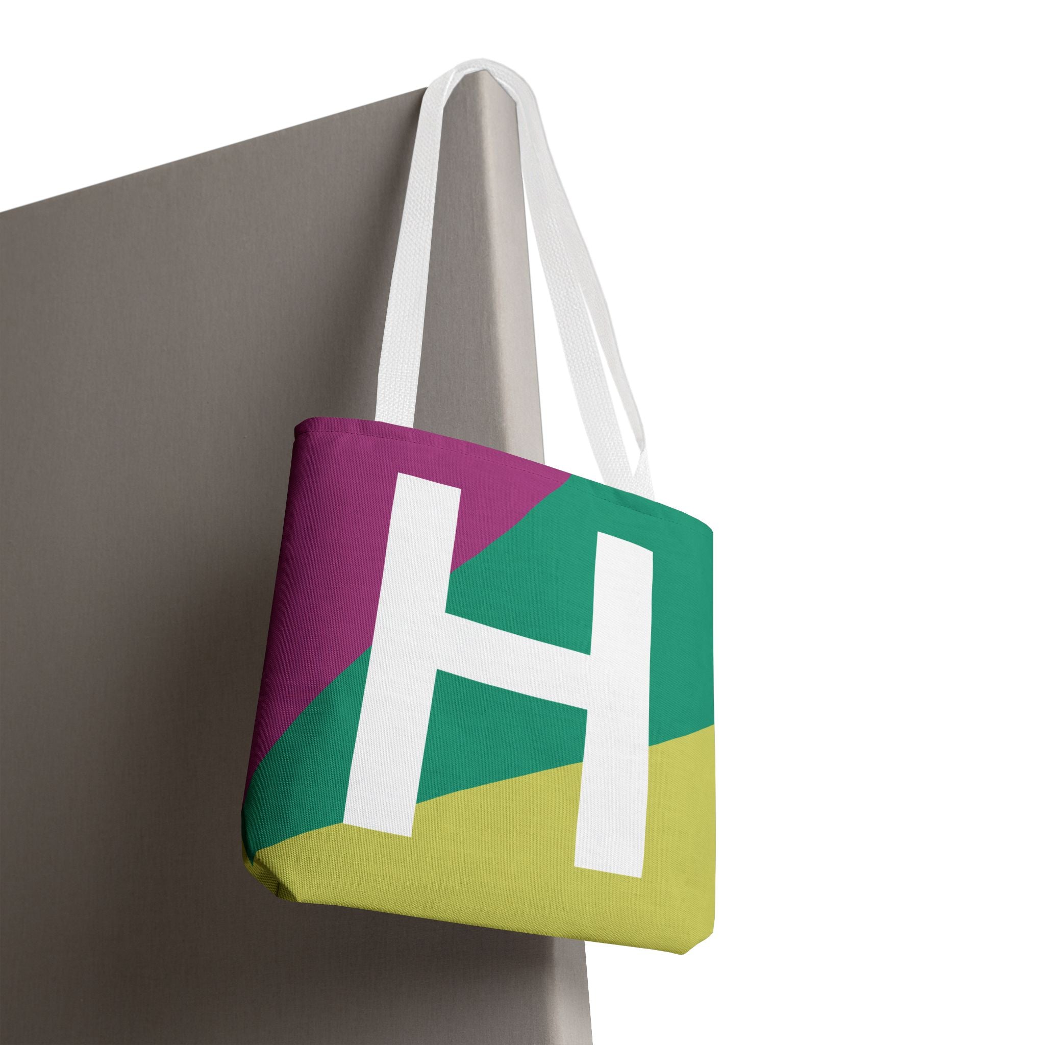 Monogram 'H' Colorblock Tote Bag — Personalized Initial H Shoulder Tote