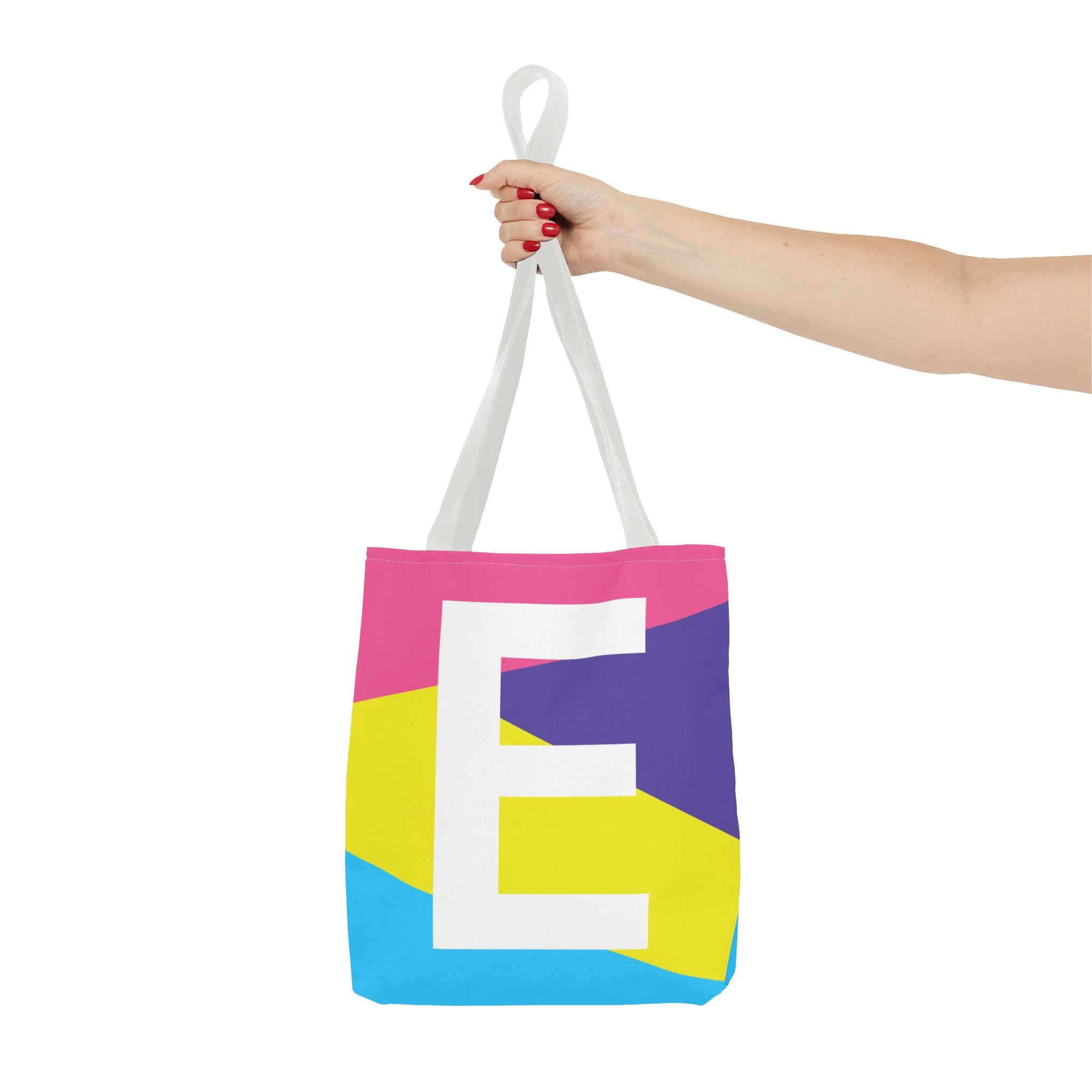 Monogram 'E' Colorblock Tote Bag — Personalized Initial E Shoulder Tote