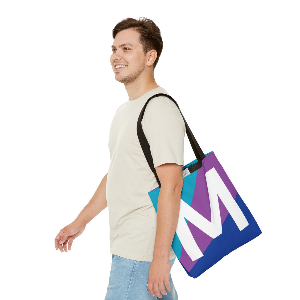 Monogram 'M' Colorblock Tote Bag — Personalized Initial M Shoulder Tote