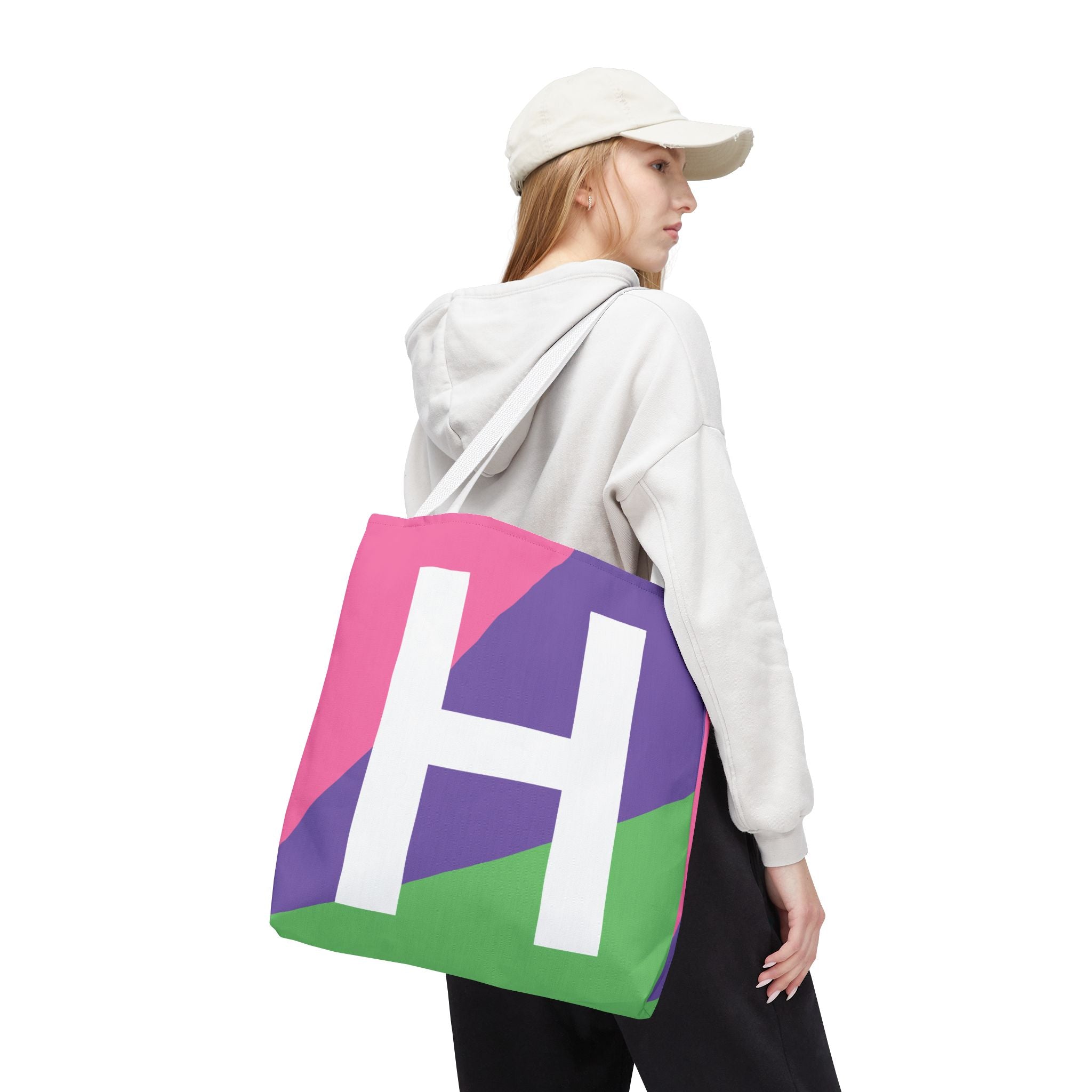 Monogram 'H' Colorblock Tote Bag — Personalized Initial H Shoulder Tote
