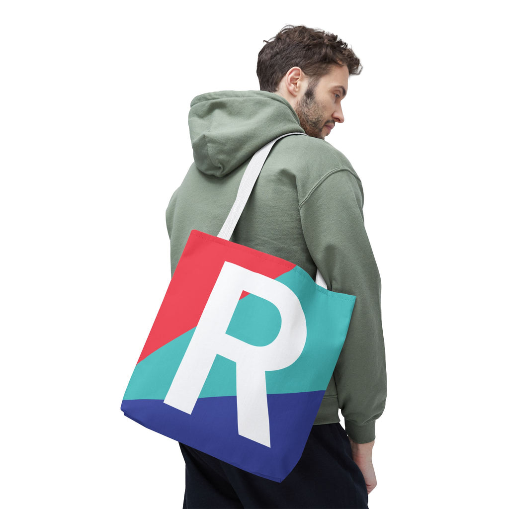 Monogram 'R' Colorblock Tote Bag — Personalized Initial R Shoulder Tote