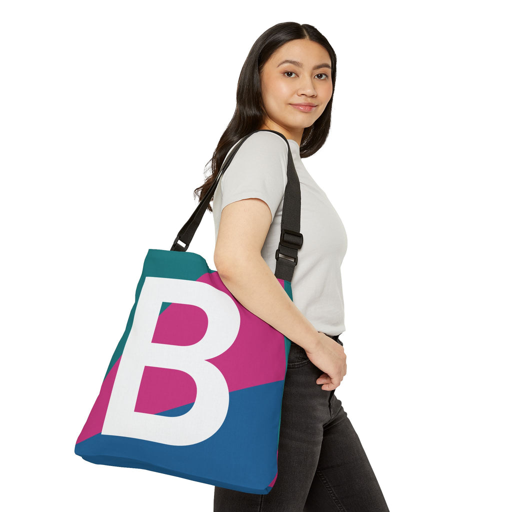 Initial Letter 'B' Colorblock Adjustable Tote Bag — Monogram Alphabet Shoulder Bag
