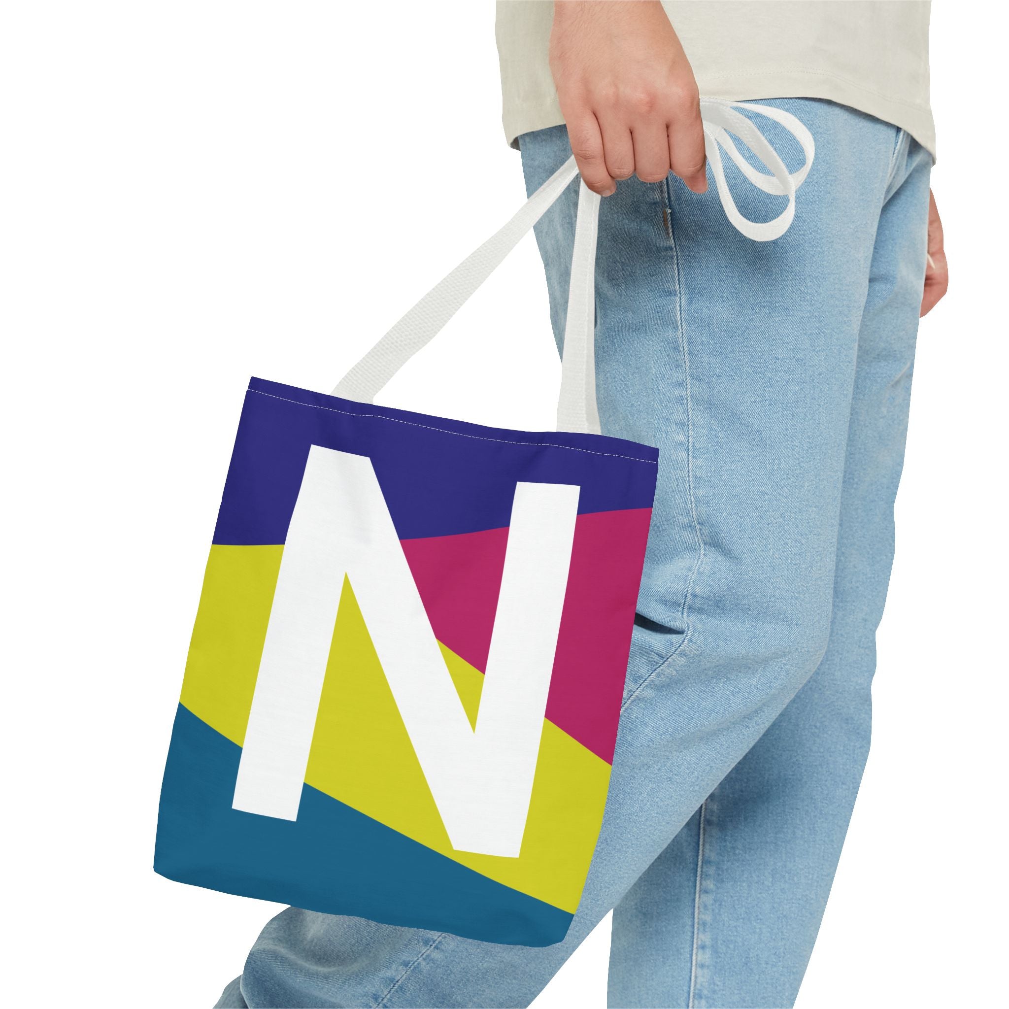 Monogram 'N' Colorblock Tote Bag — Personalized Initial N Shoulder Tote