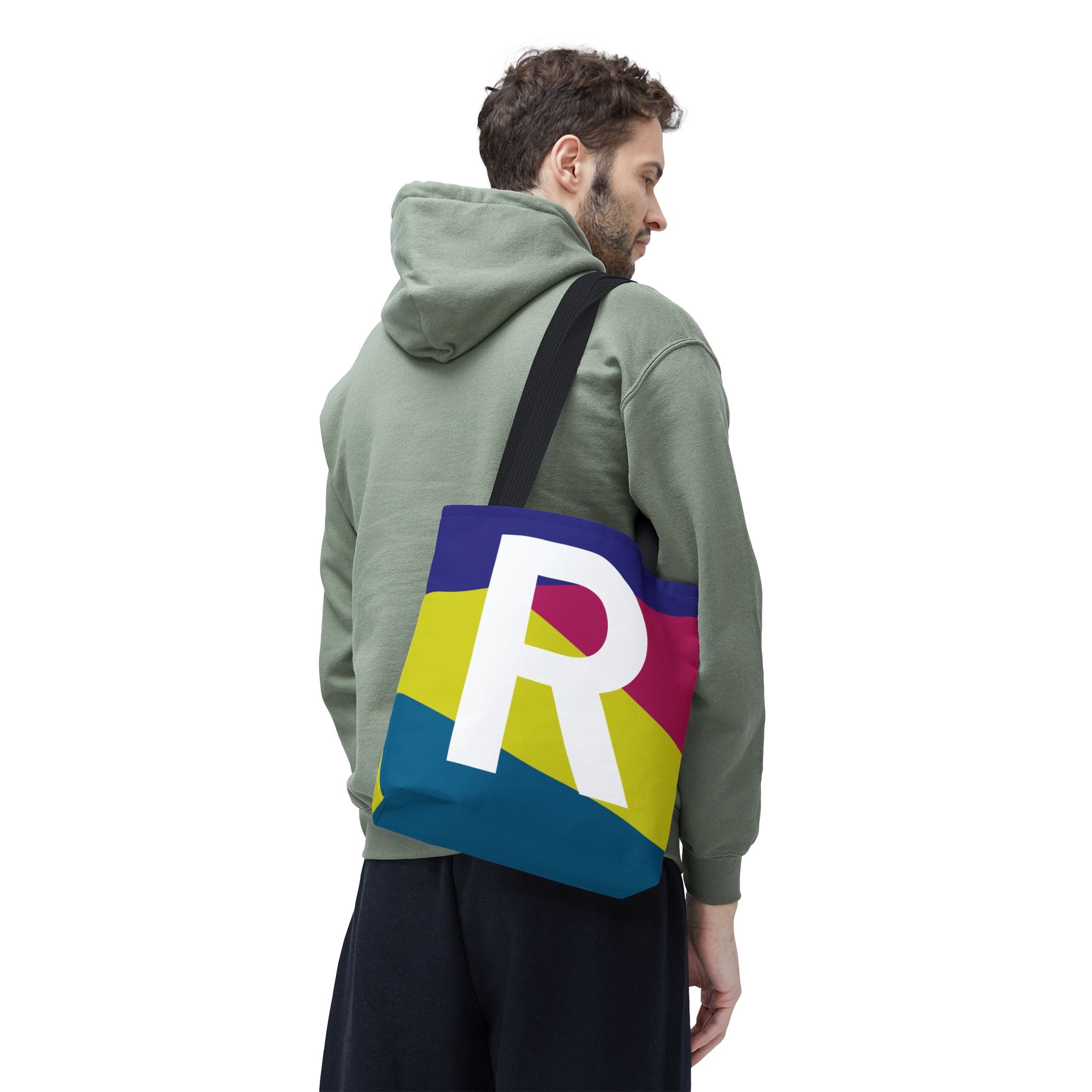Monogram 'R' Colorblock Tote Bag — Personalized Initial R Shoulder Tote