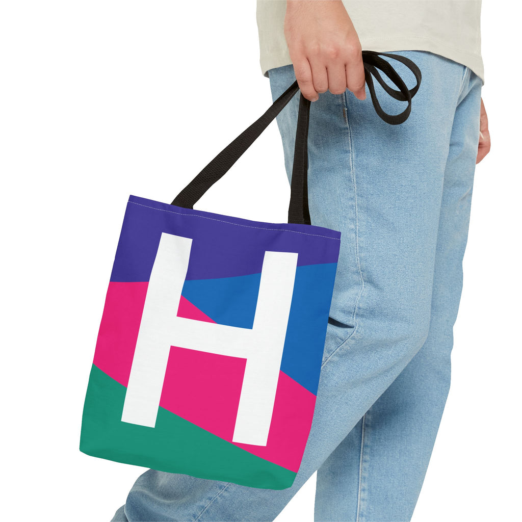 Monogram 'H' Colorblock Tote Bag — Personalized Initial H Shoulder Tote
