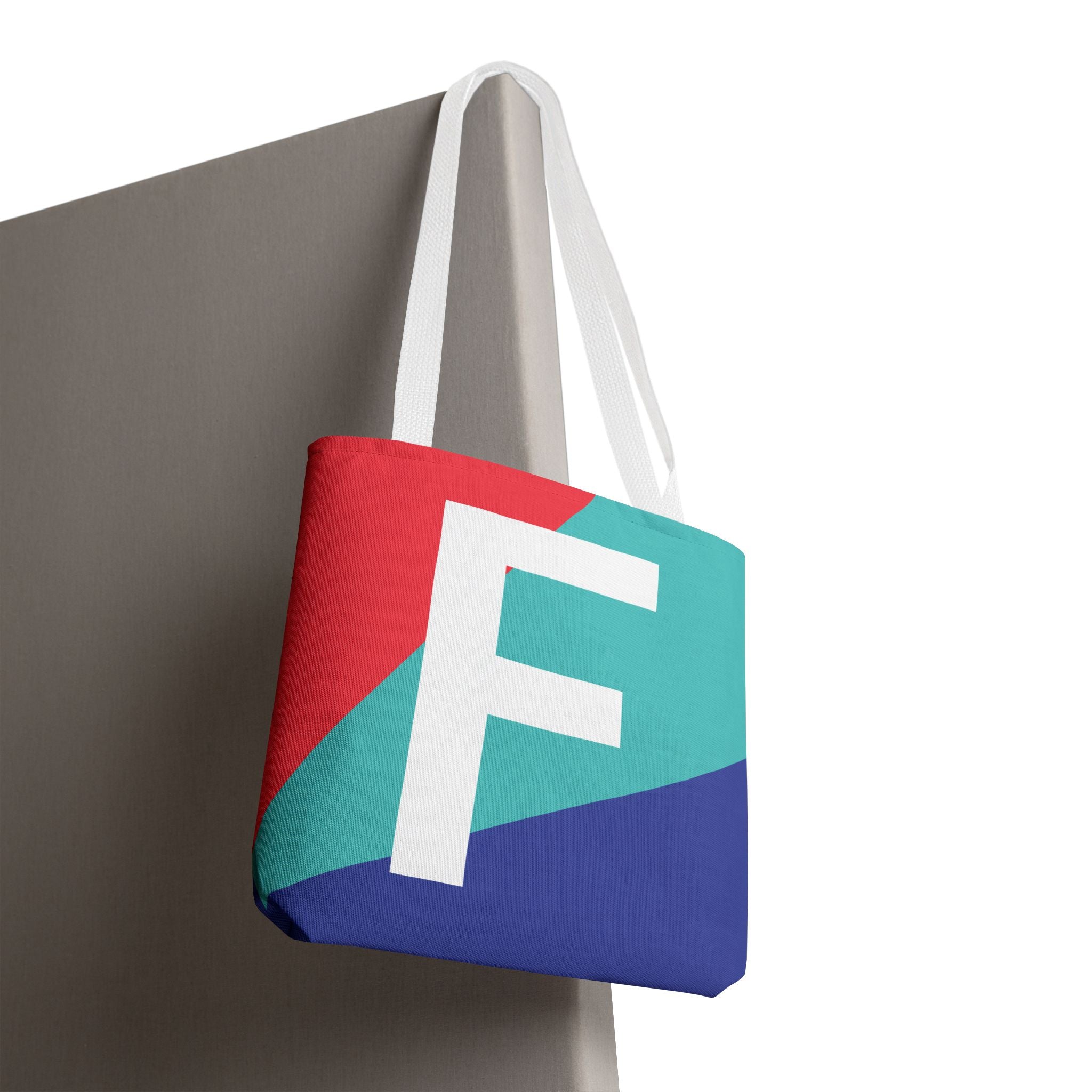 Monogram 'F' Colorblock Tote Bag — Personalized Initial F Shoulder Tote