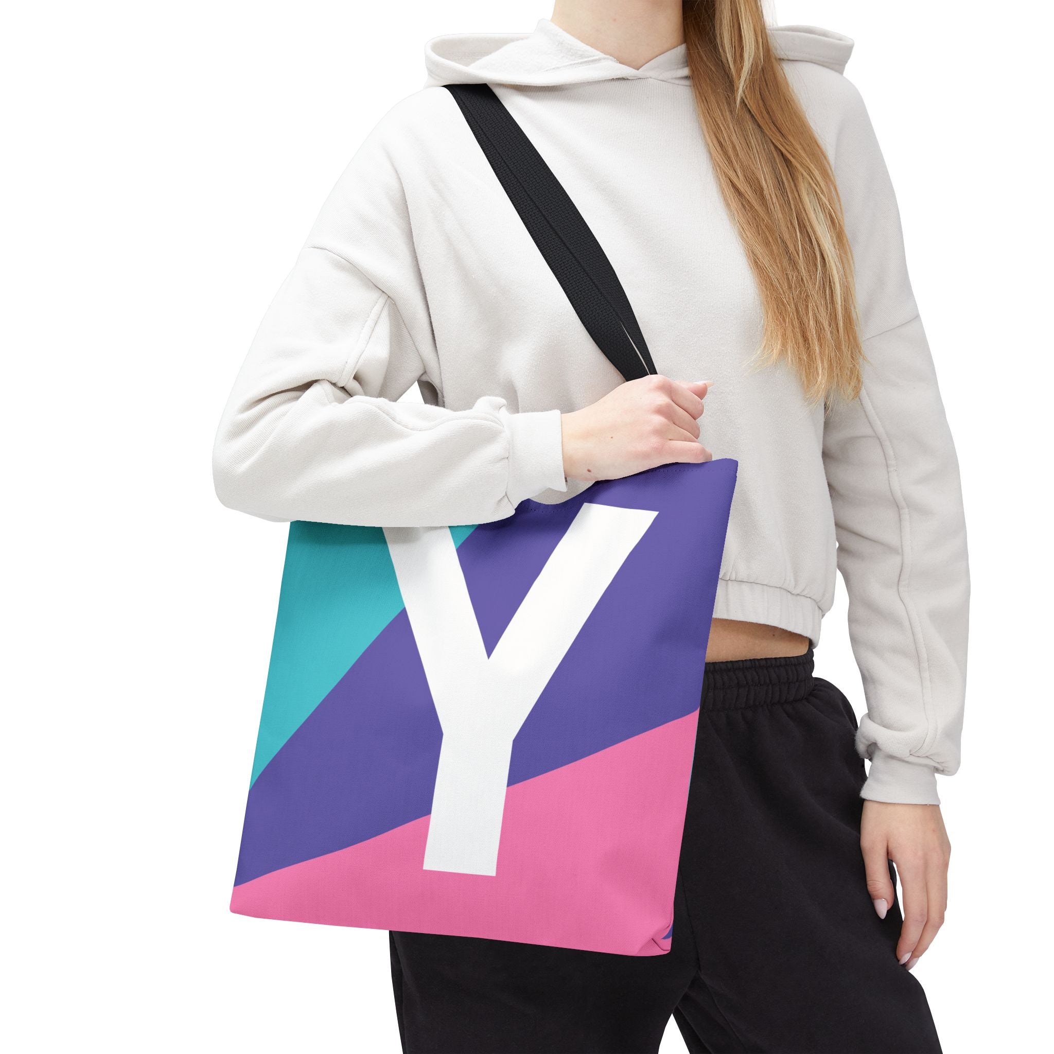 Monogram 'Y' Colorblock Tote Bag — Personalized Initial Y Shoulder Tote