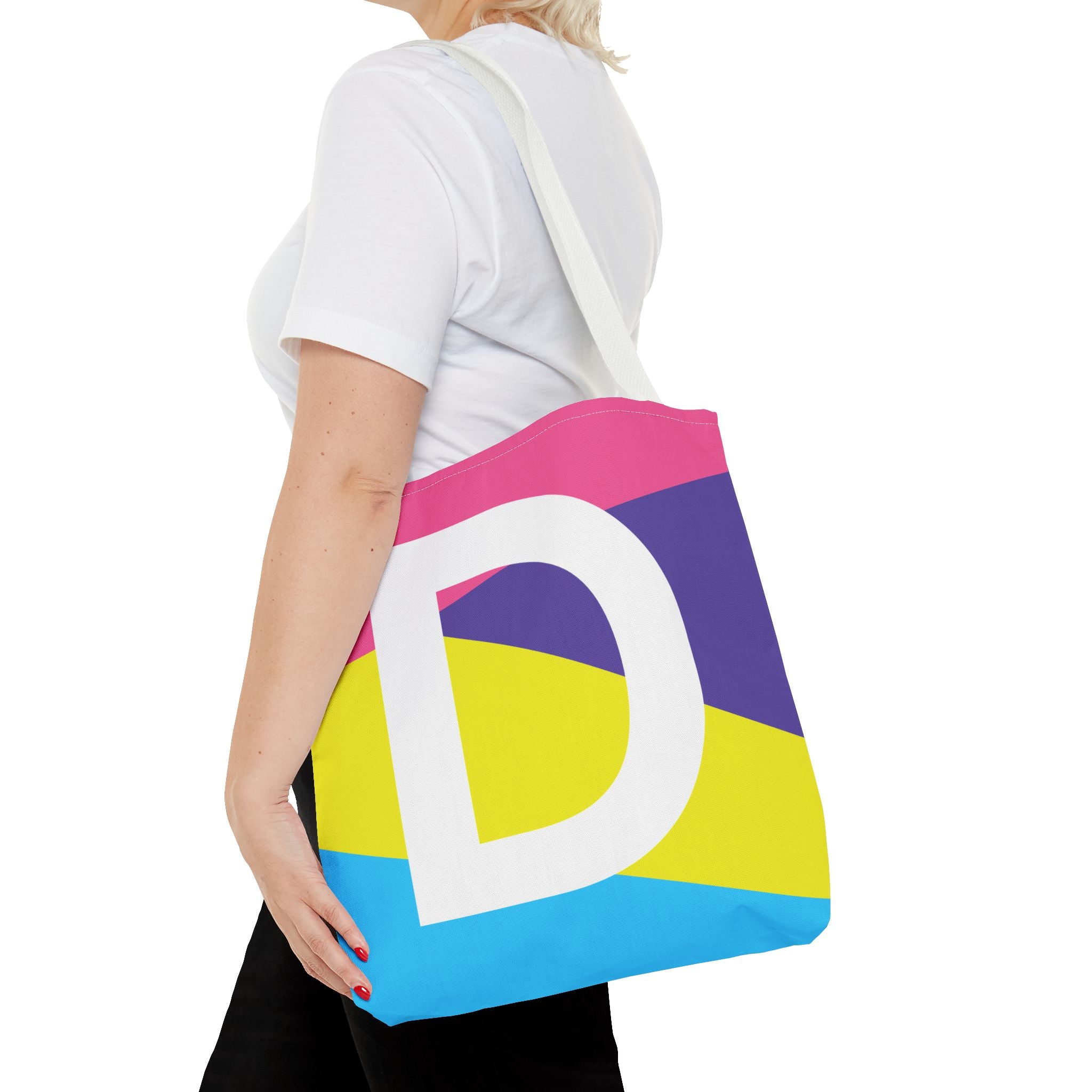 Monogram 'D' Colorblock Tote Bag — Personalized Initial D Shoulder Tote