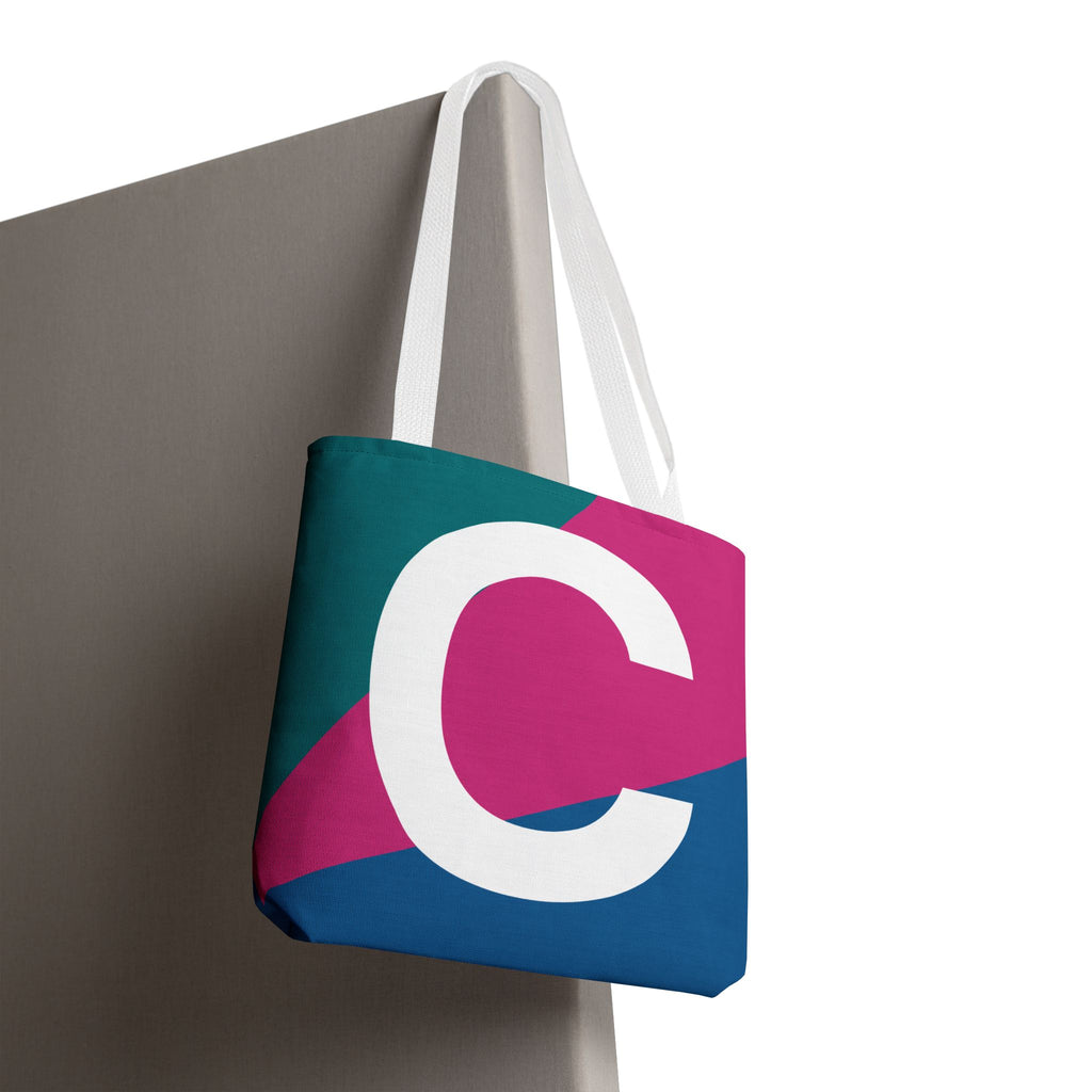 Monogram 'C' Colorblock Tote Bag — Personalized Initial C Shoulder Tote