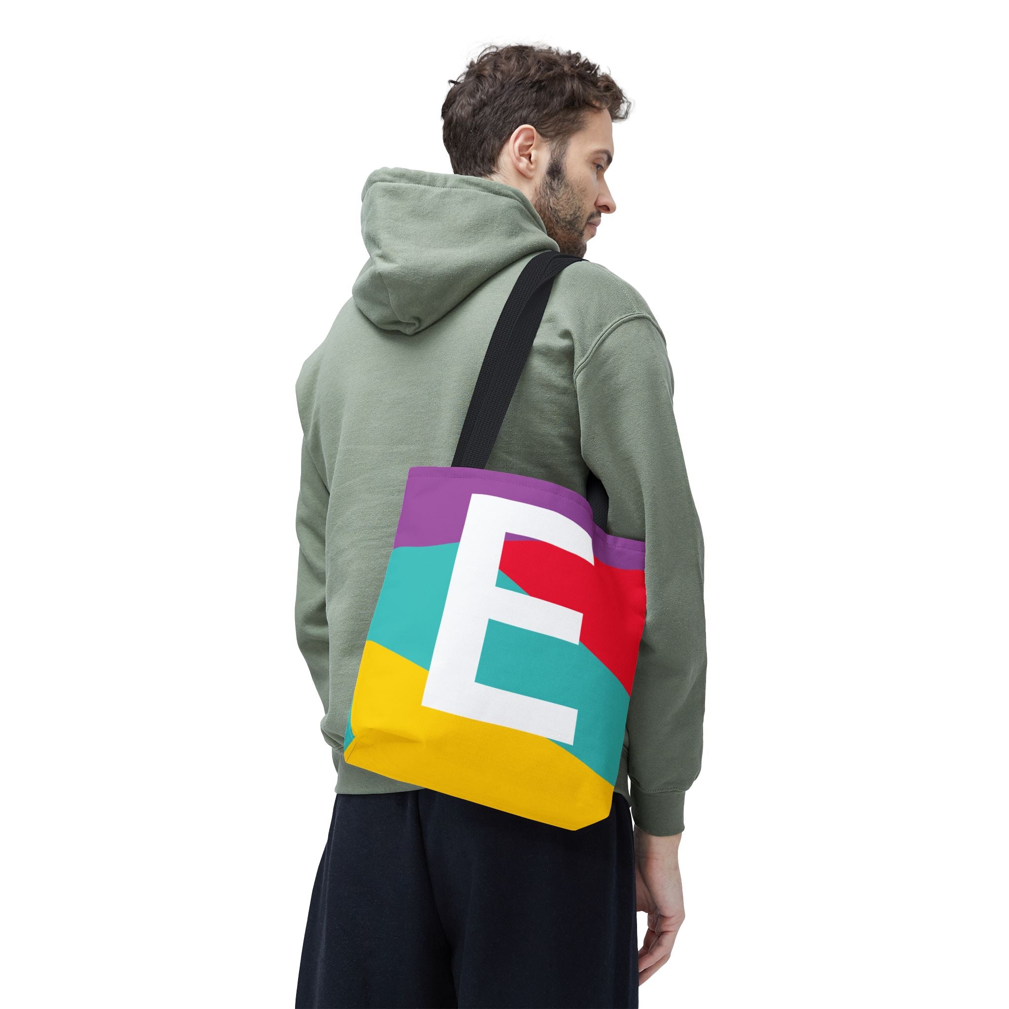 Monogram 'E' Colorblock Tote Bag — Personalized Initial E Shoulder Tote