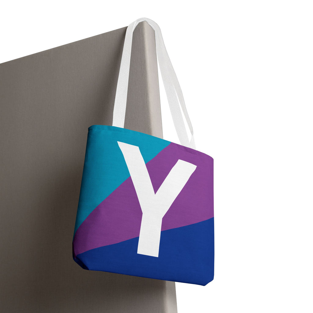 Monogram 'Y' Colorblock Tote Bag — Personalized Initial Y Shoulder Tote