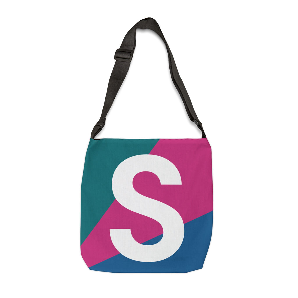 Initial Letter 'S' Colorblock Adjustable Tote Bag — Monogram Alphabet Shoulder Bag