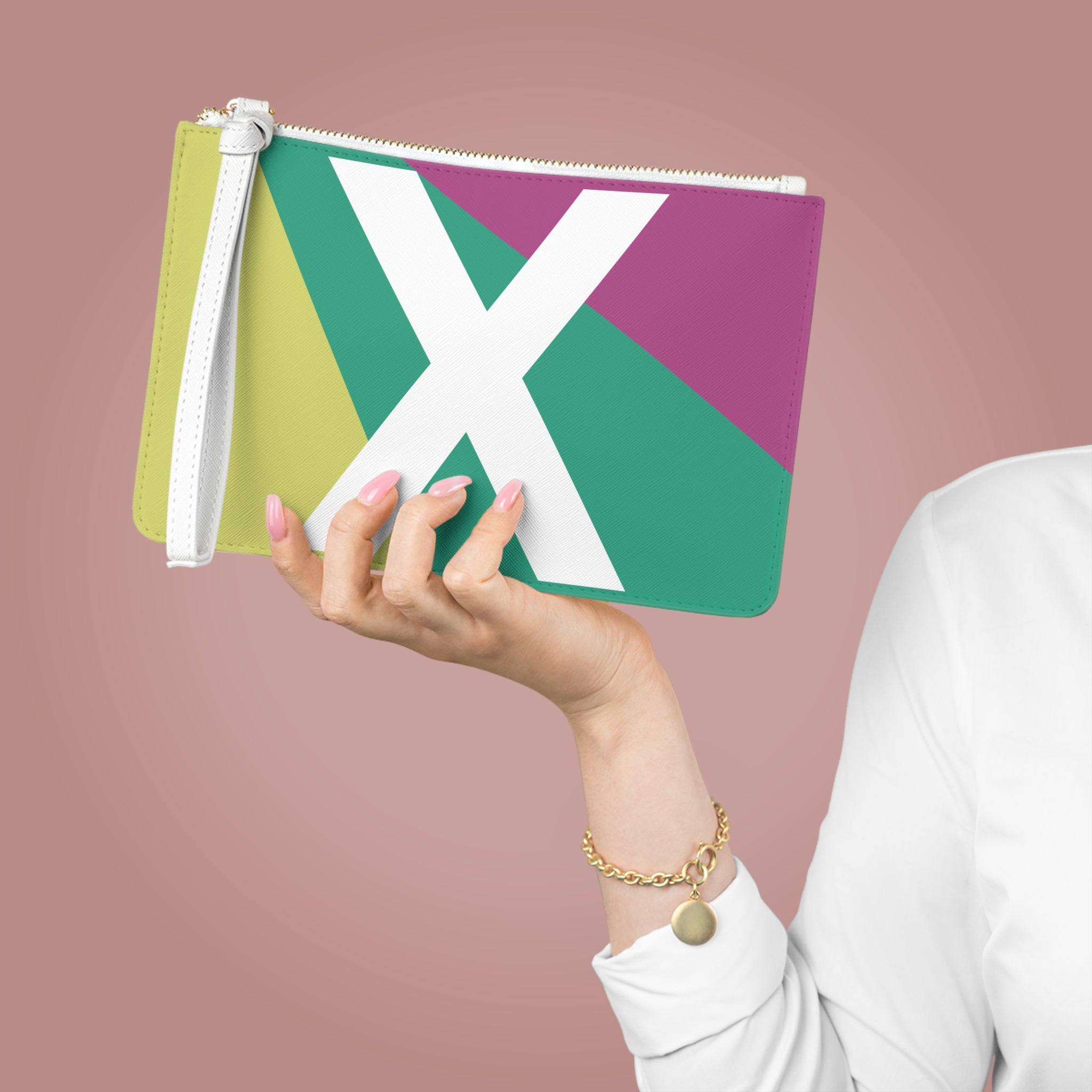 Monogram 'X' Colorblock Clutch Bag — Bold Geometric Wristlet for Everyday & Gifts