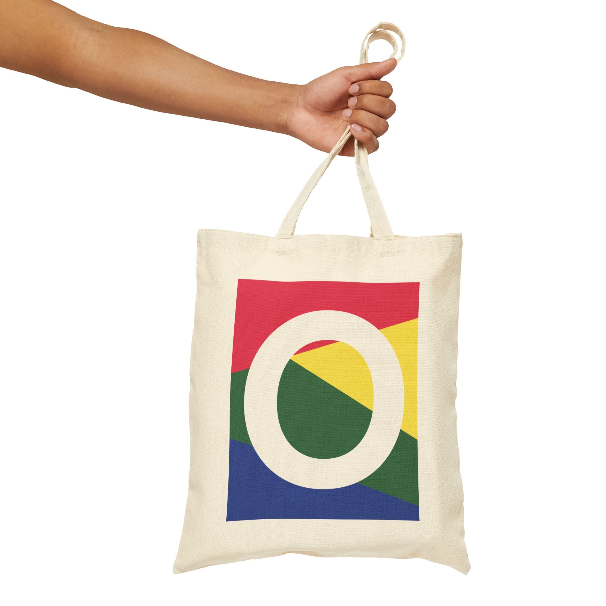 Initial O Colorblock Canvas Tote Bag — Monogram Letter O Reusable Grocery Tote