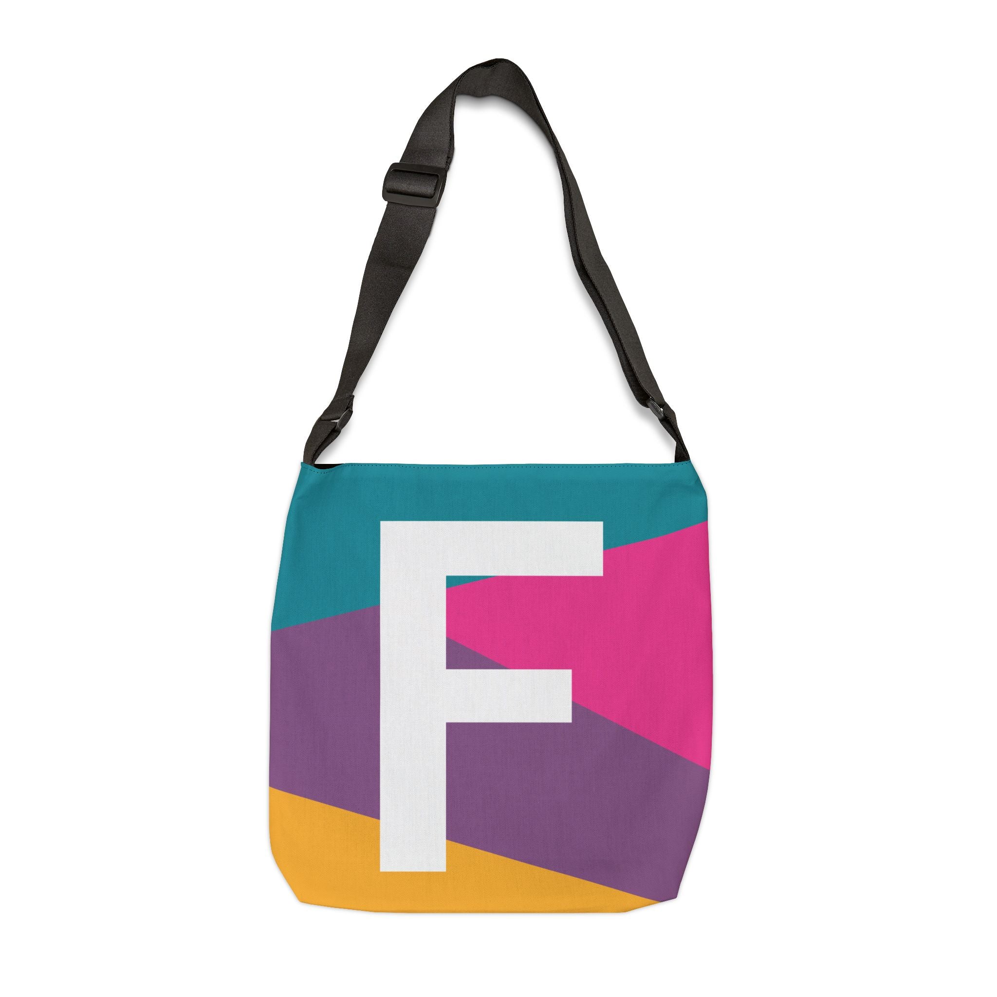 Initial Letter 'F' Colorblock Adjustable Tote Bag — Monogram Alphabet Shoulder Bag
