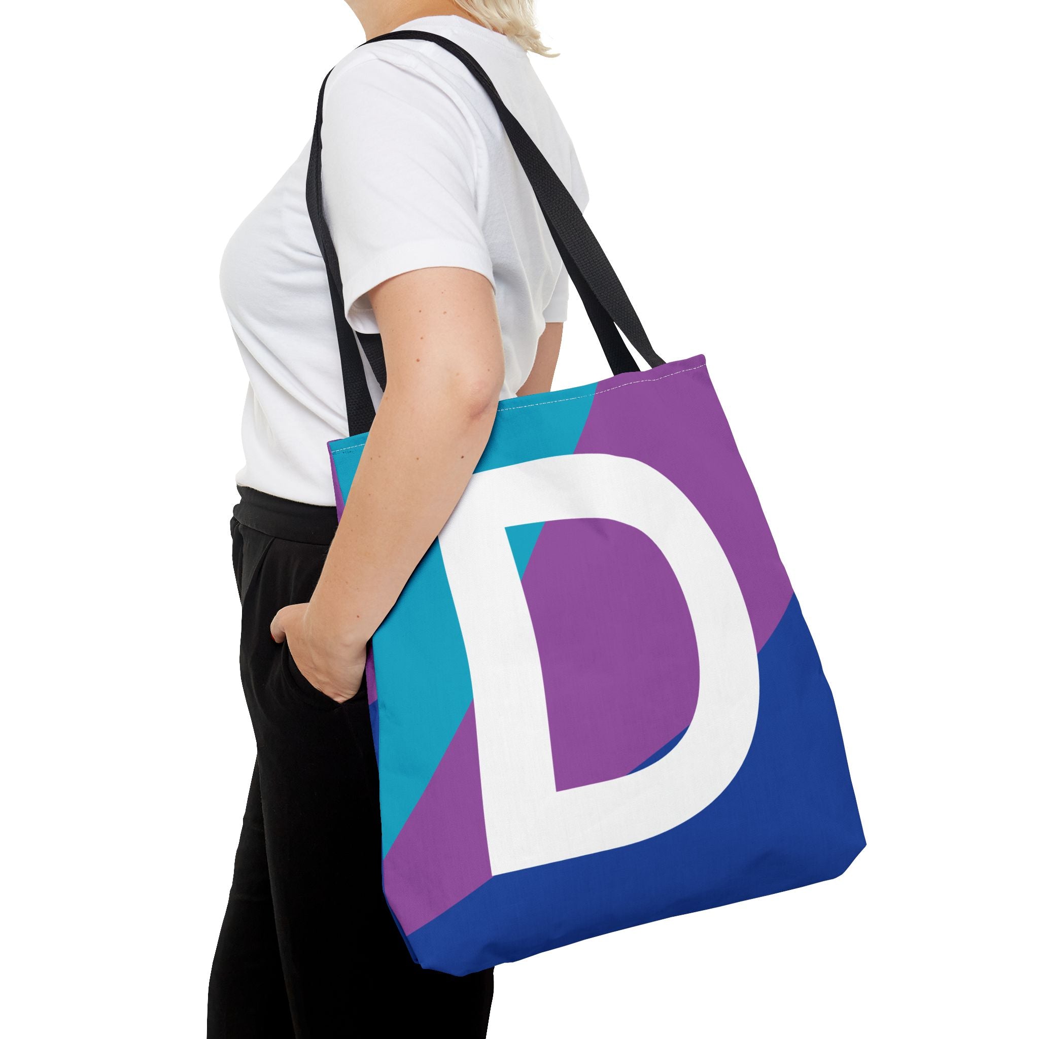 Monogram 'D' Colorblock Tote Bag — Personalized Initial D Shoulder Tote