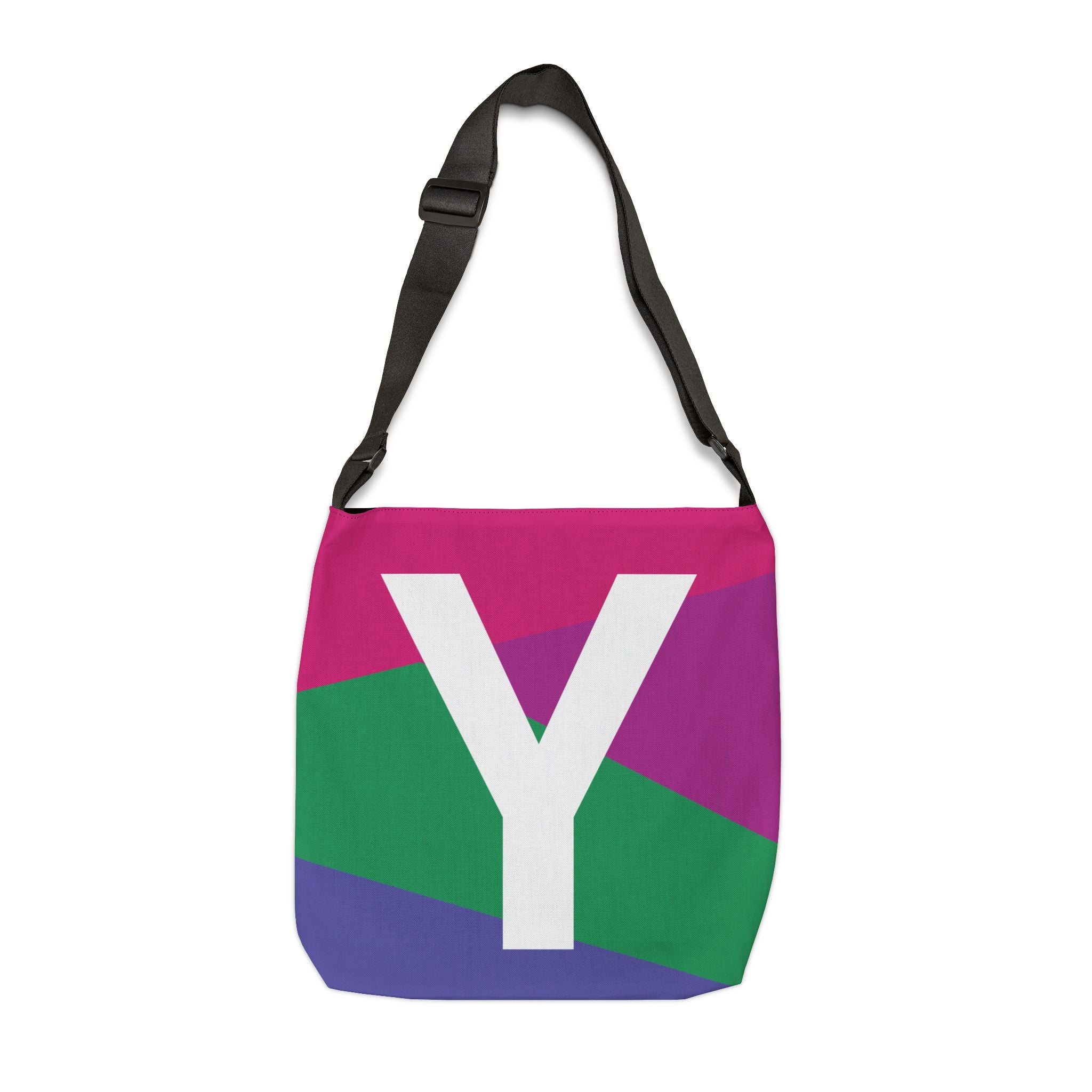 Initial Letter 'Y' Colorblock Adjustable Tote Bag — Monogram Alphabet Shoulder Bag