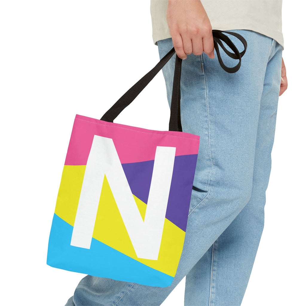 Monogram 'N' Colorblock Tote Bag — Personalized Initial N Shoulder Tote