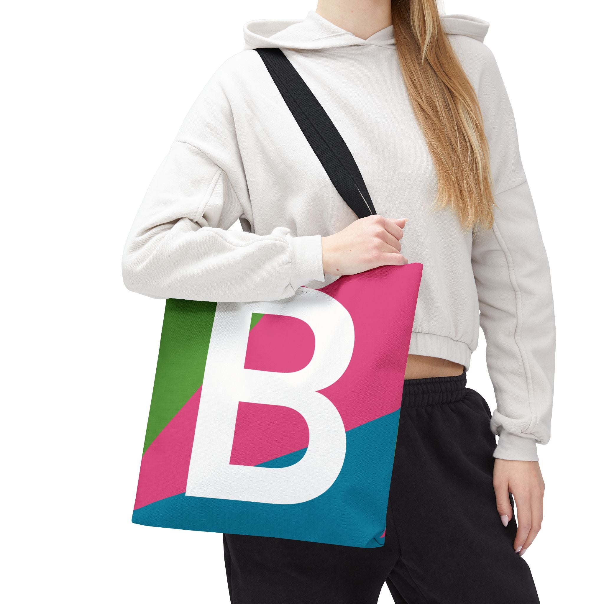 Monogram 'B' Colorblock Tote Bag — Personalized Initial B Shoulder Tote