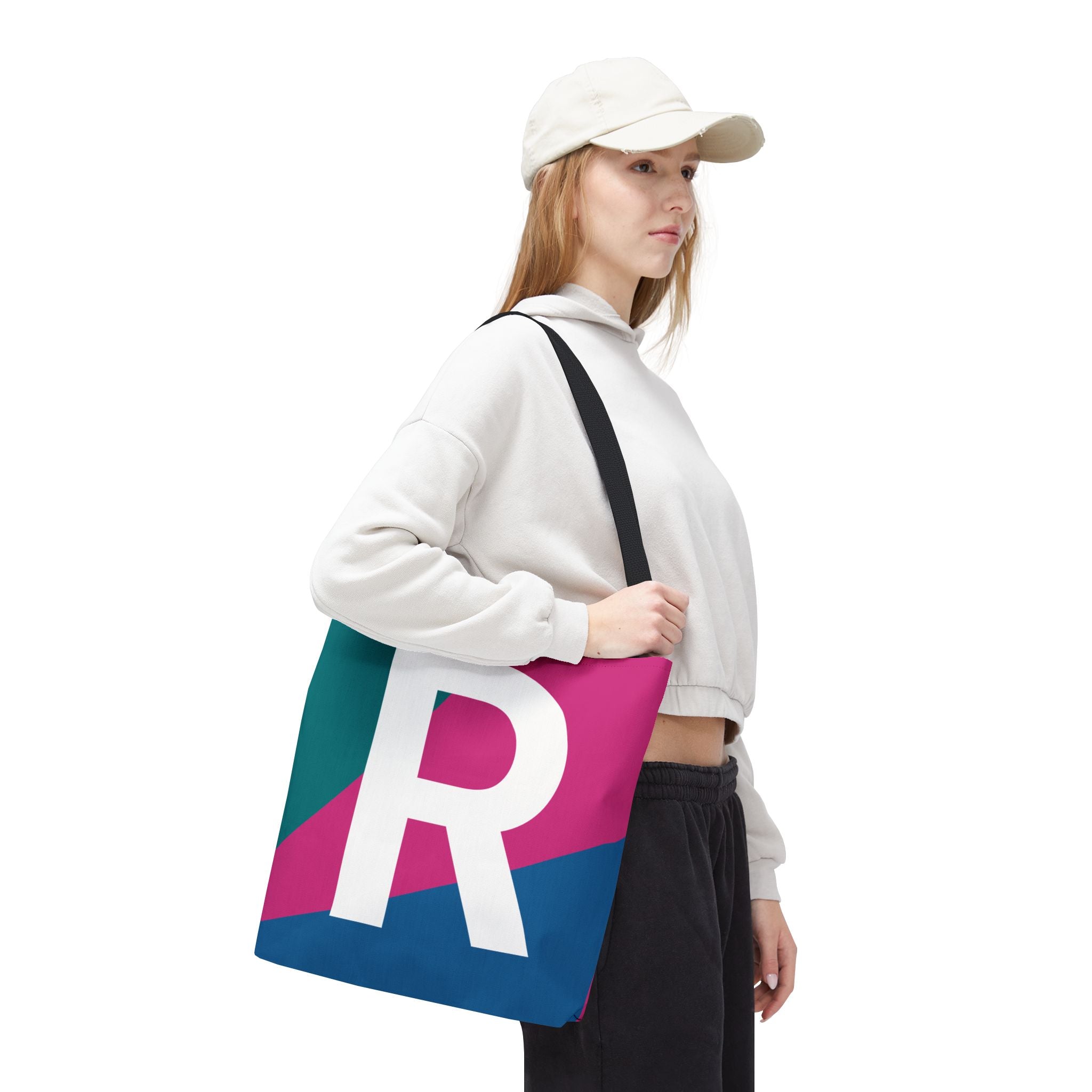Monogram 'R' Colorblock Tote Bag — Personalized Initial R Shoulder Tote