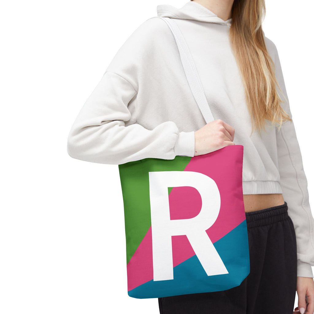 Monogram 'R' Colorblock Tote Bag — Personalized Initial R Shoulder Tote