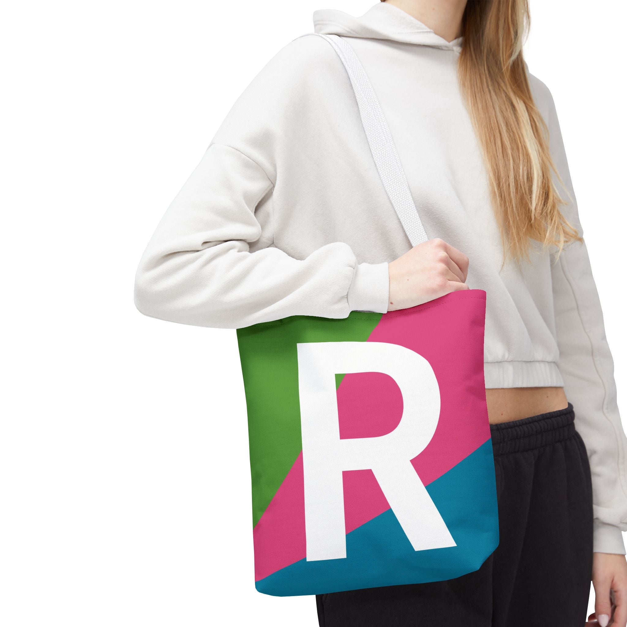 Monogram 'R' Colorblock Tote Bag — Personalized Initial R Shoulder Tote