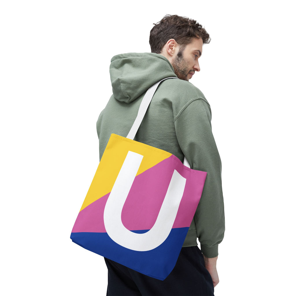 Monogram 'U' Colorblock Tote Bag — Personalized Initial U Shoulder Tote