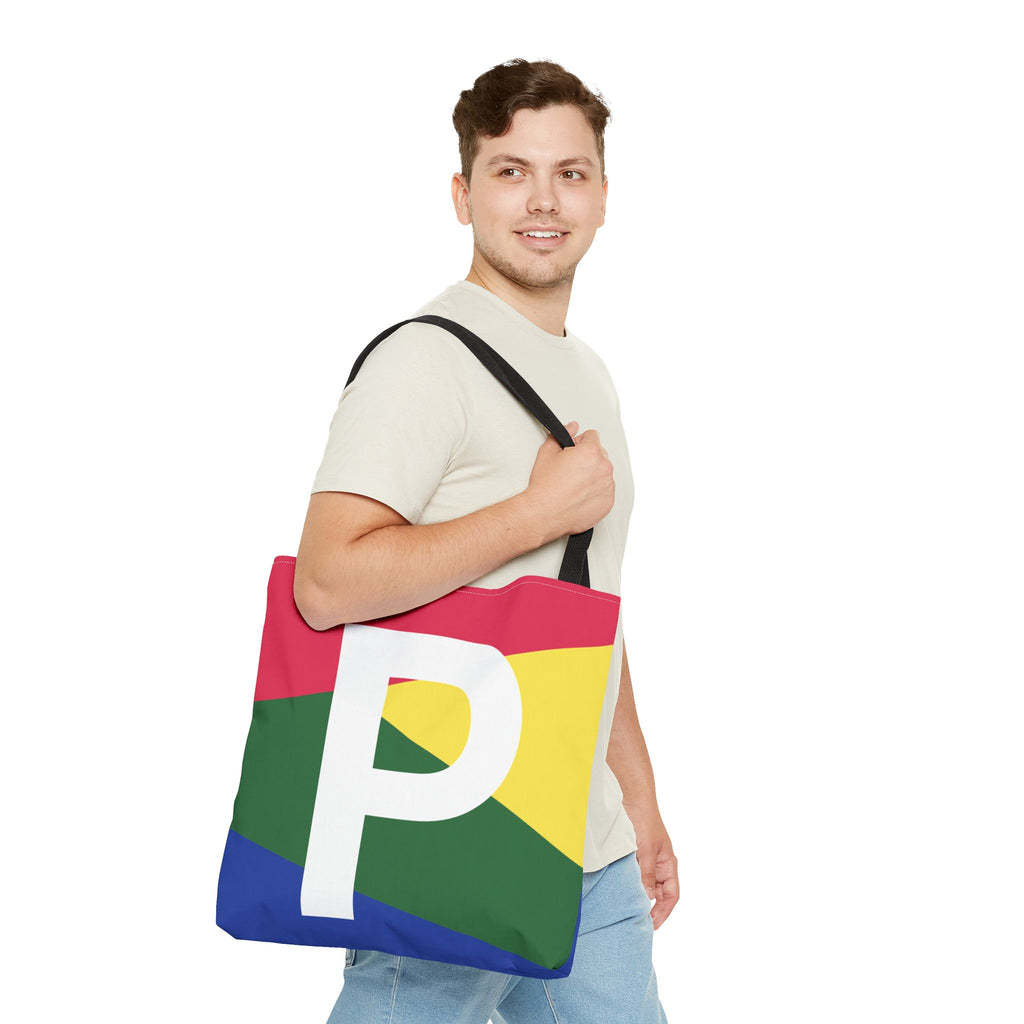 Monogram 'P' Colorblock Tote Bag — Personalized Initial P Shoulder Tote