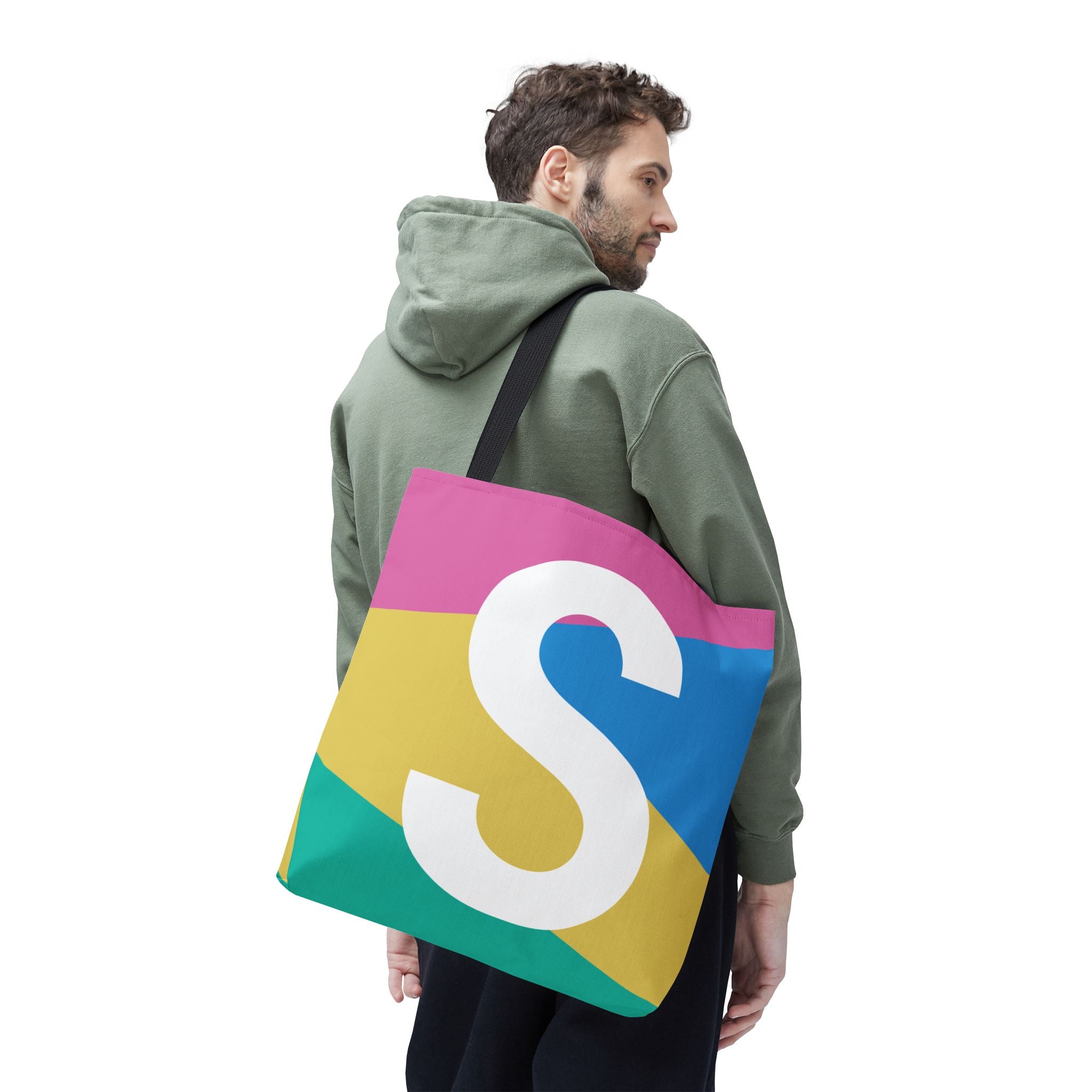 Monogram 'S' Colorblock Tote Bag — Personalized Initial S Shoulder Tote