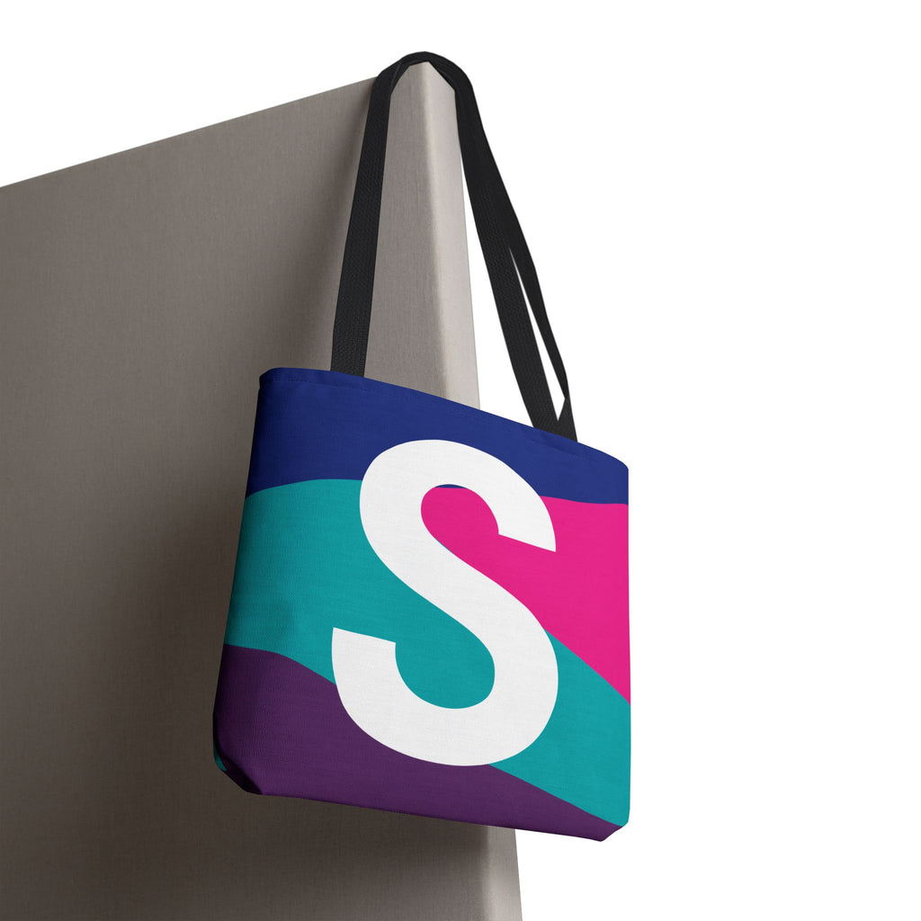 Monogram 'S' Colorblock Tote Bag — Personalized Initial S Shoulder Tote