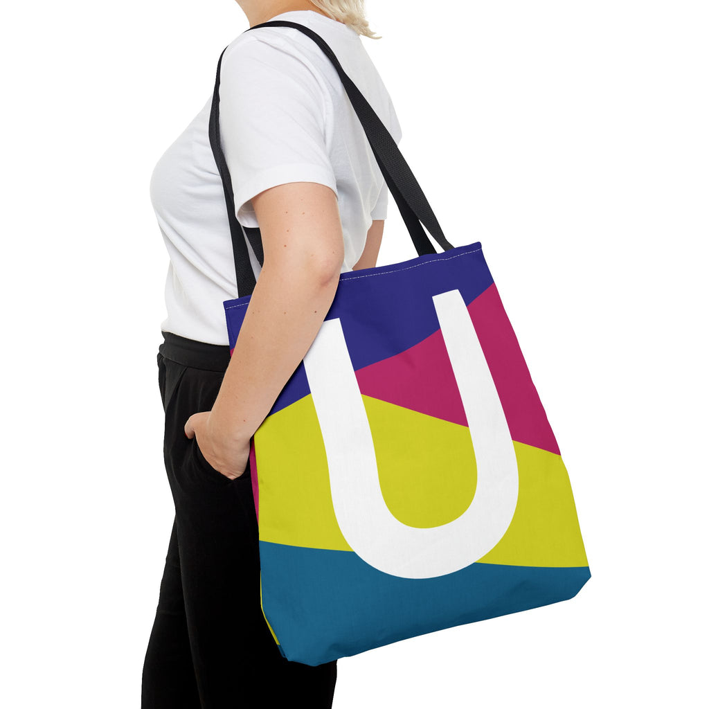 Monogram 'U' Colorblock Tote Bag — Personalized Initial U Shoulder Tote