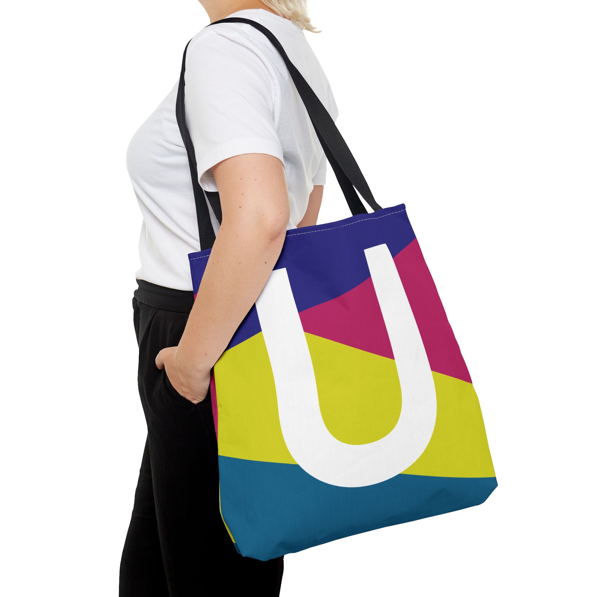 Monogram 'U' Colorblock Tote Bag — Personalized Initial U Shoulder Tote