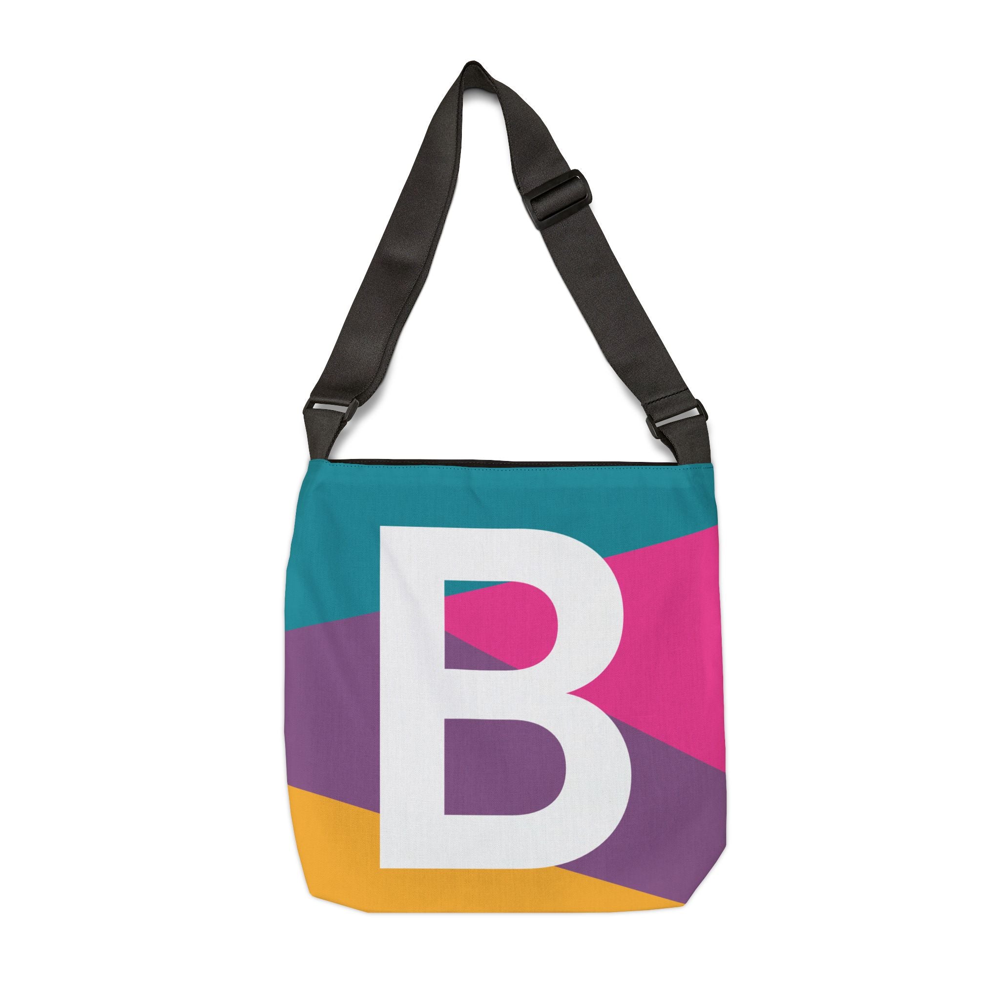 Initial Letter 'B' Colorblock Adjustable Tote Bag — Monogram Alphabet Shoulder Bag