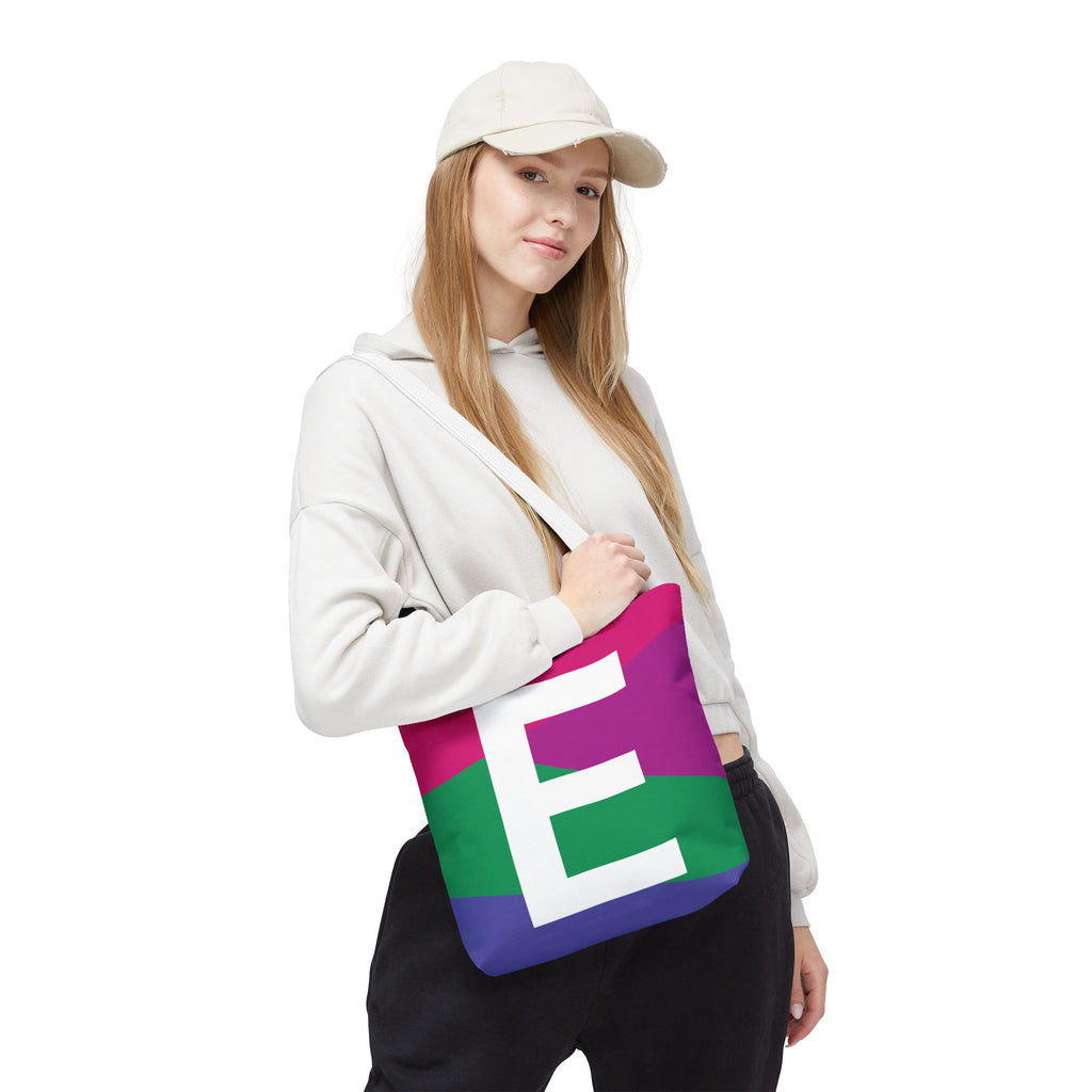 Monogram 'E' Colorblock Tote Bag — Personalized Initial E Shoulder Tote