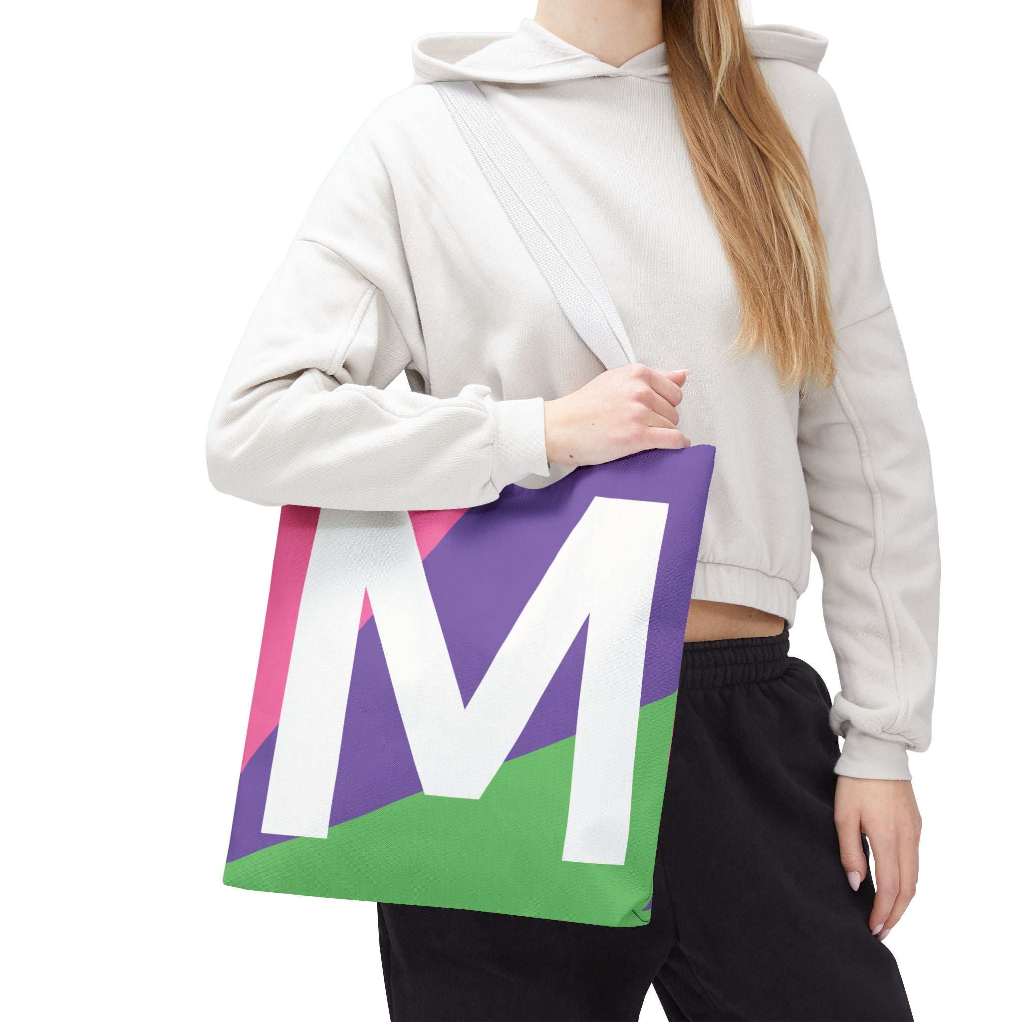 Monogram 'M' Colorblock Tote Bag — Personalized Initial M Shoulder Tote