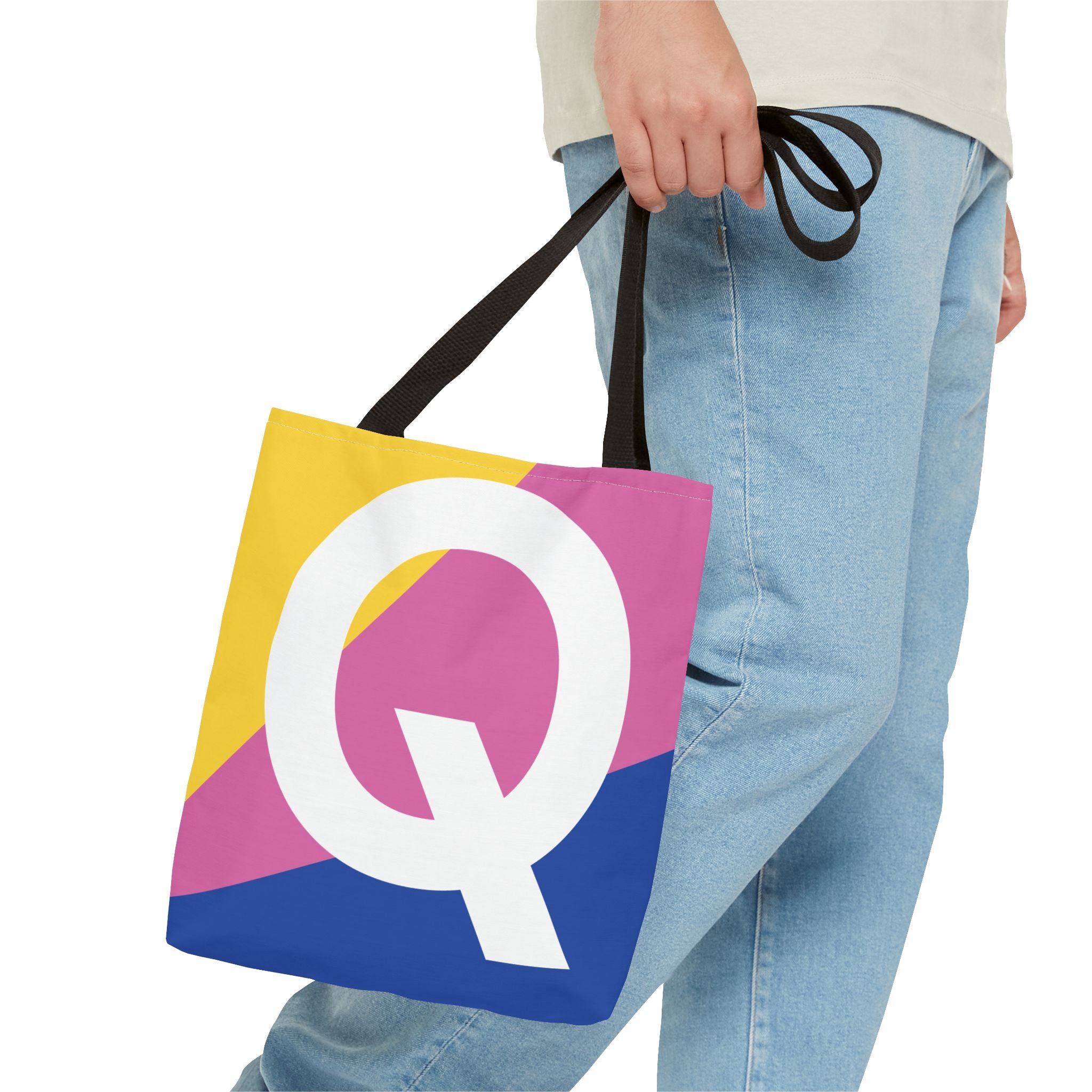 Monogram 'Q' Colorblock Tote Bag — Personalized Initial Q Shoulder Tote