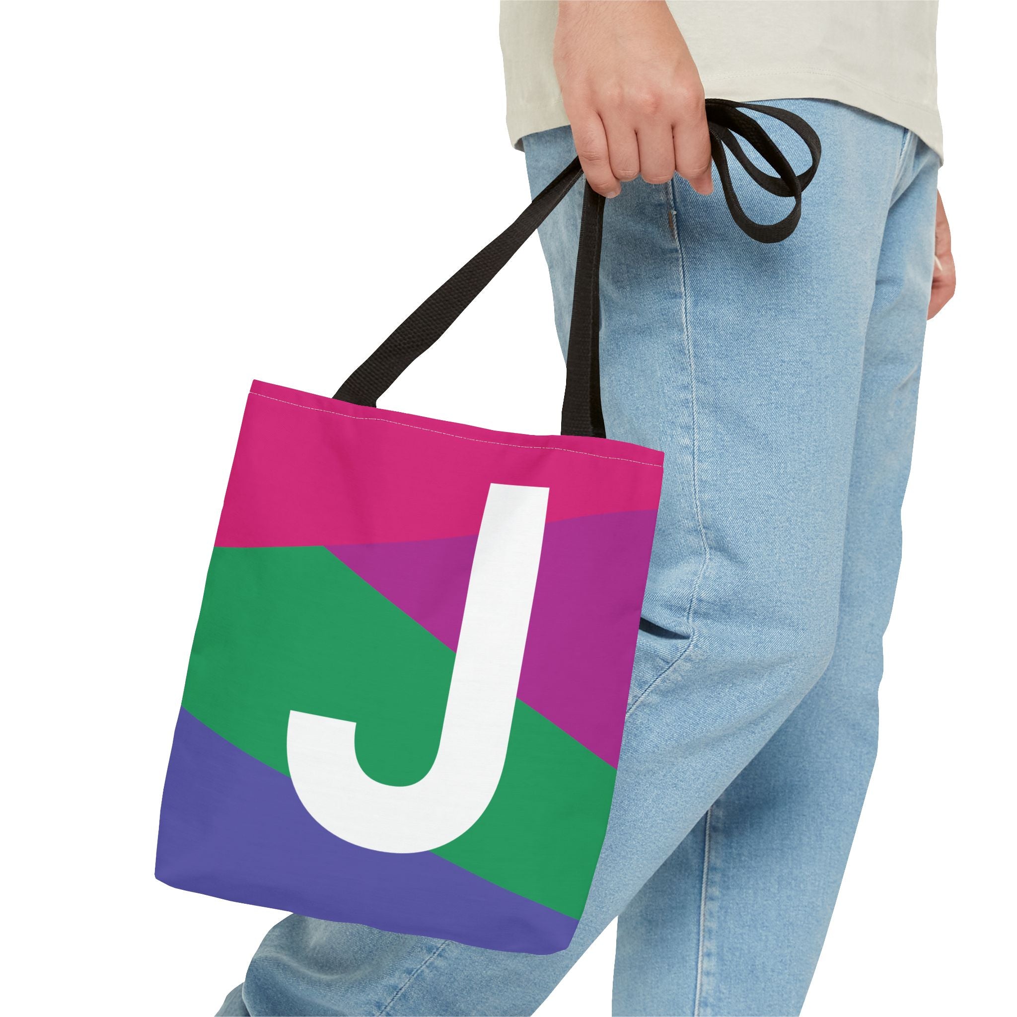 Monogram 'J' Colorblock Tote Bag — Personalized Initial J Shoulder Tote
